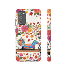 Autumn Floral Pilates Samsung Galaxy Phone Case | Colorful Rainbow Pilates Figure on Falling Leaves