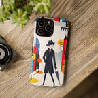 Retro Gentleman in Cityscape Illustration iPhone Case