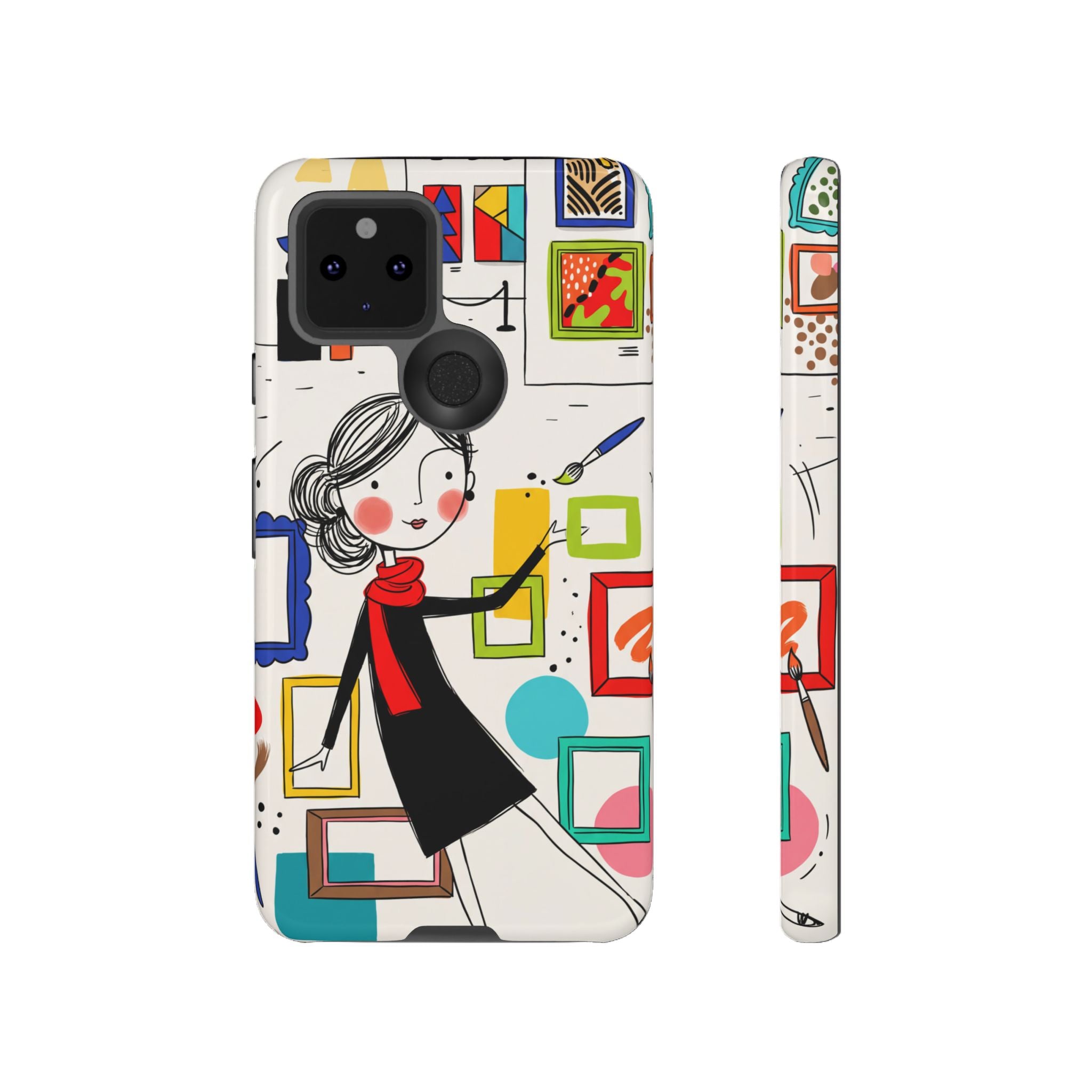 Art Gallery Illustration Google Pixel Phone Case | Cute Woman with Frames Design
