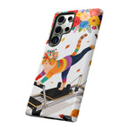 Cat Pilates Samsung Galaxy Phone Case | Floral Rainbow Cat on Reformer