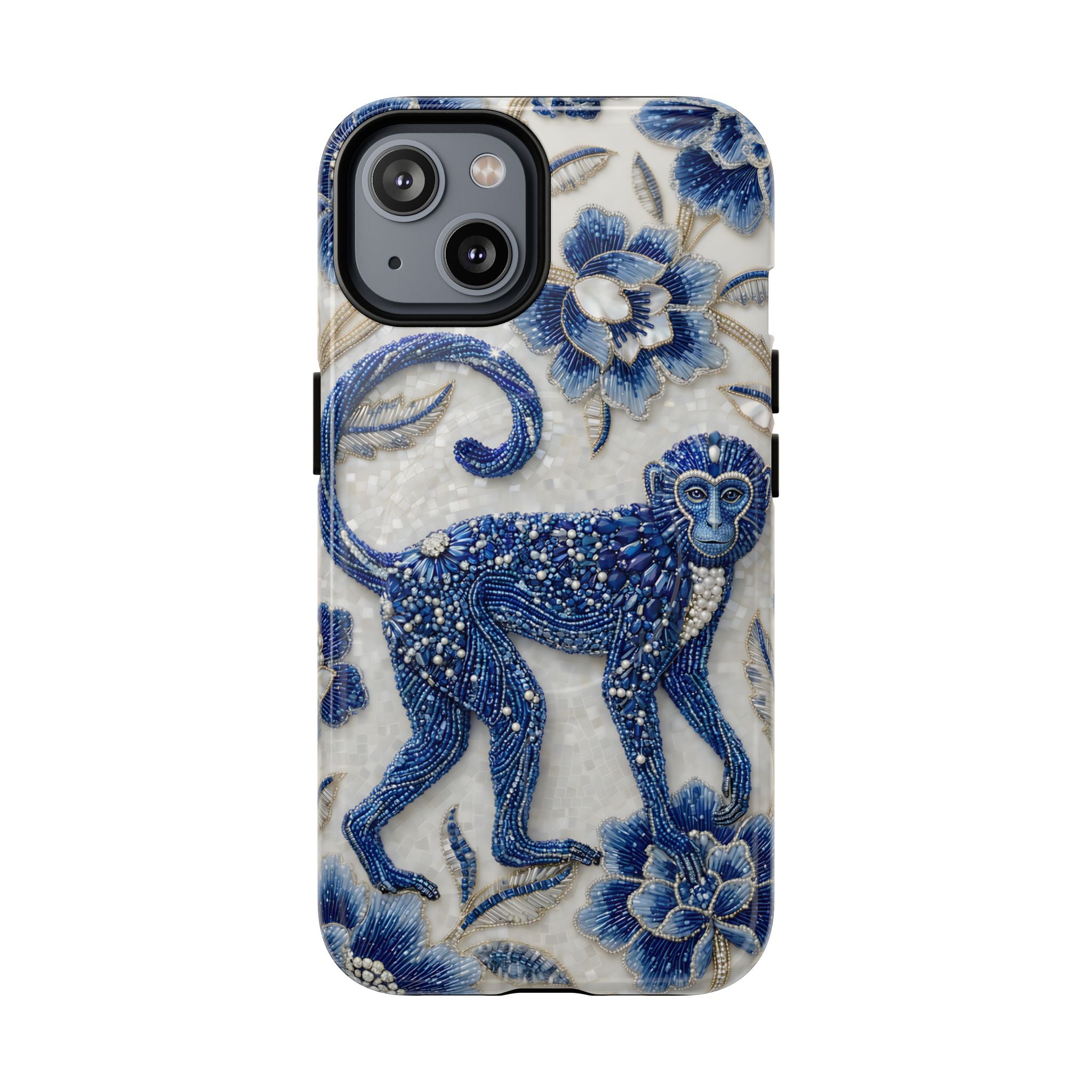 Asian Zodiac Monkey MagSafe iPhone Case | Blue & White Porcelain Art Protective Case | Year of the Monkey Gift