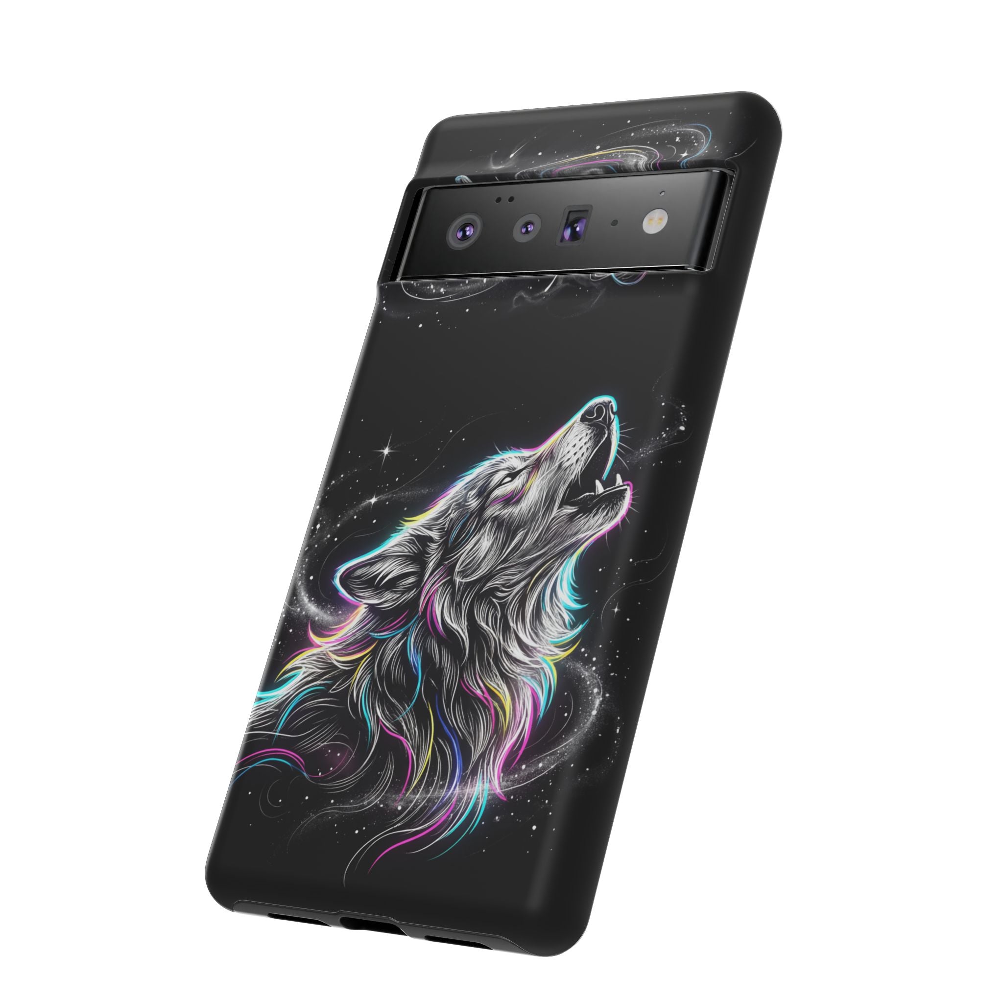 Wolf Galaxy Tough Google Pixel Phone Case | Colorful Howling Wolf Space Design