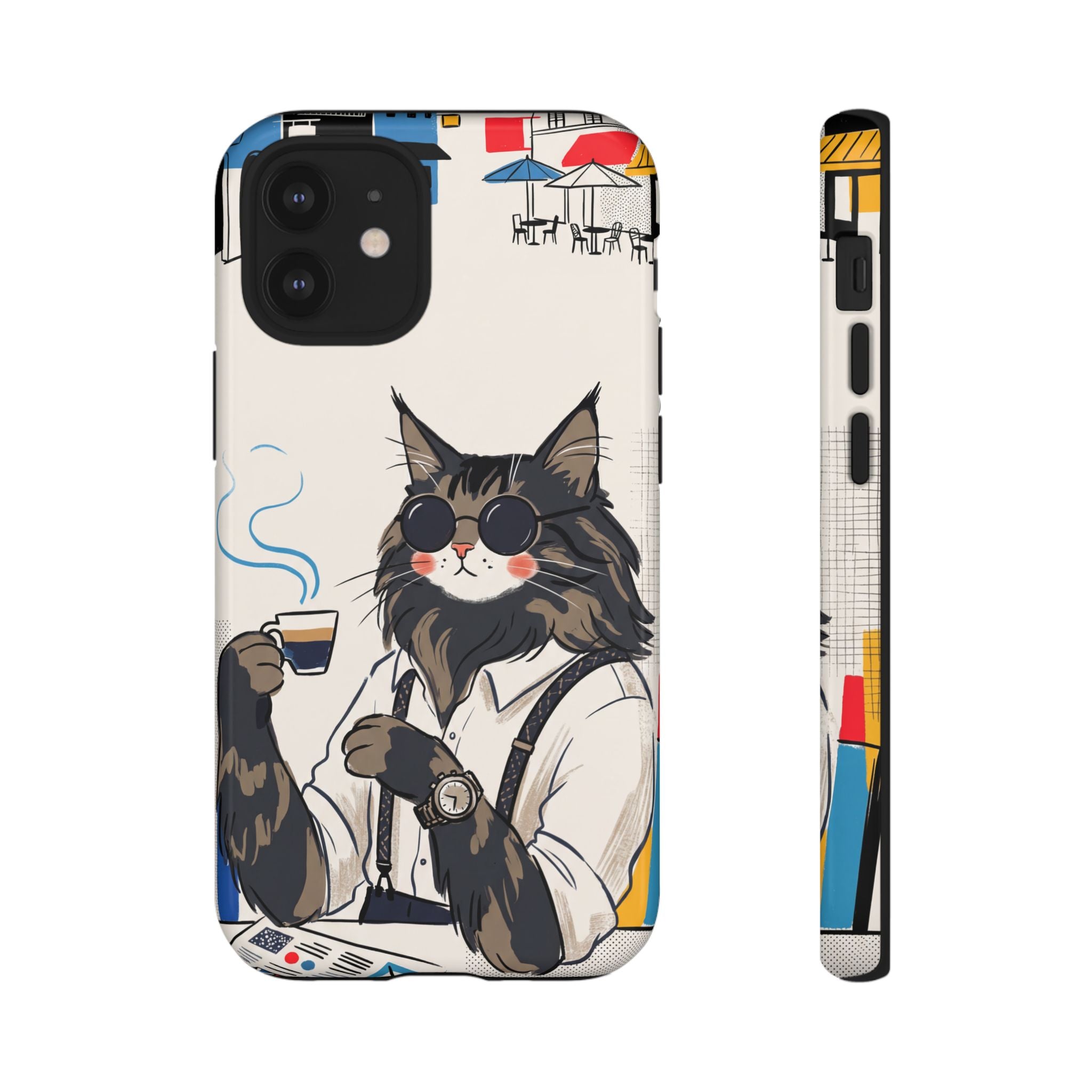 Cat Barista iPhone Case | Cool Cat in Sunglasses Coffee Shop Design