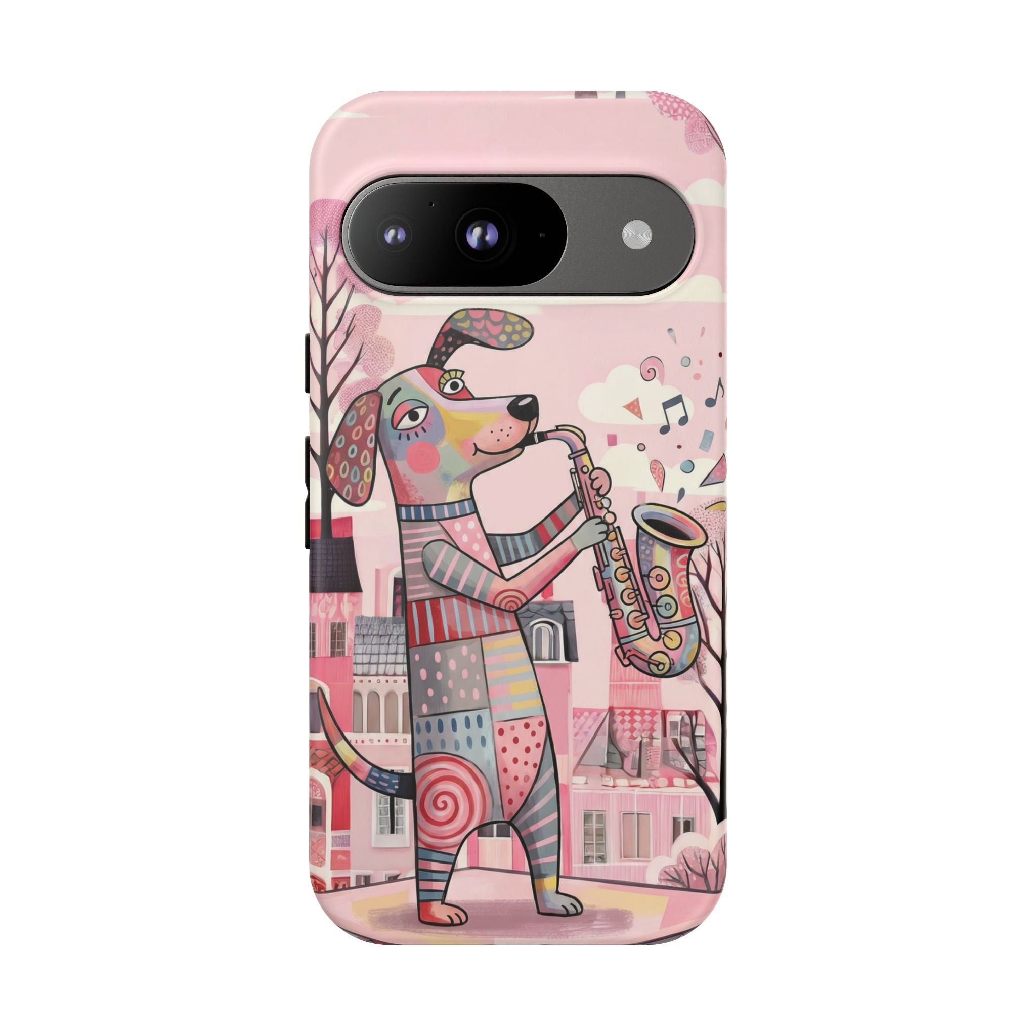 Saxophone Dog Google Pixel Phone Case | Cute Pink Musical Art Protective Case