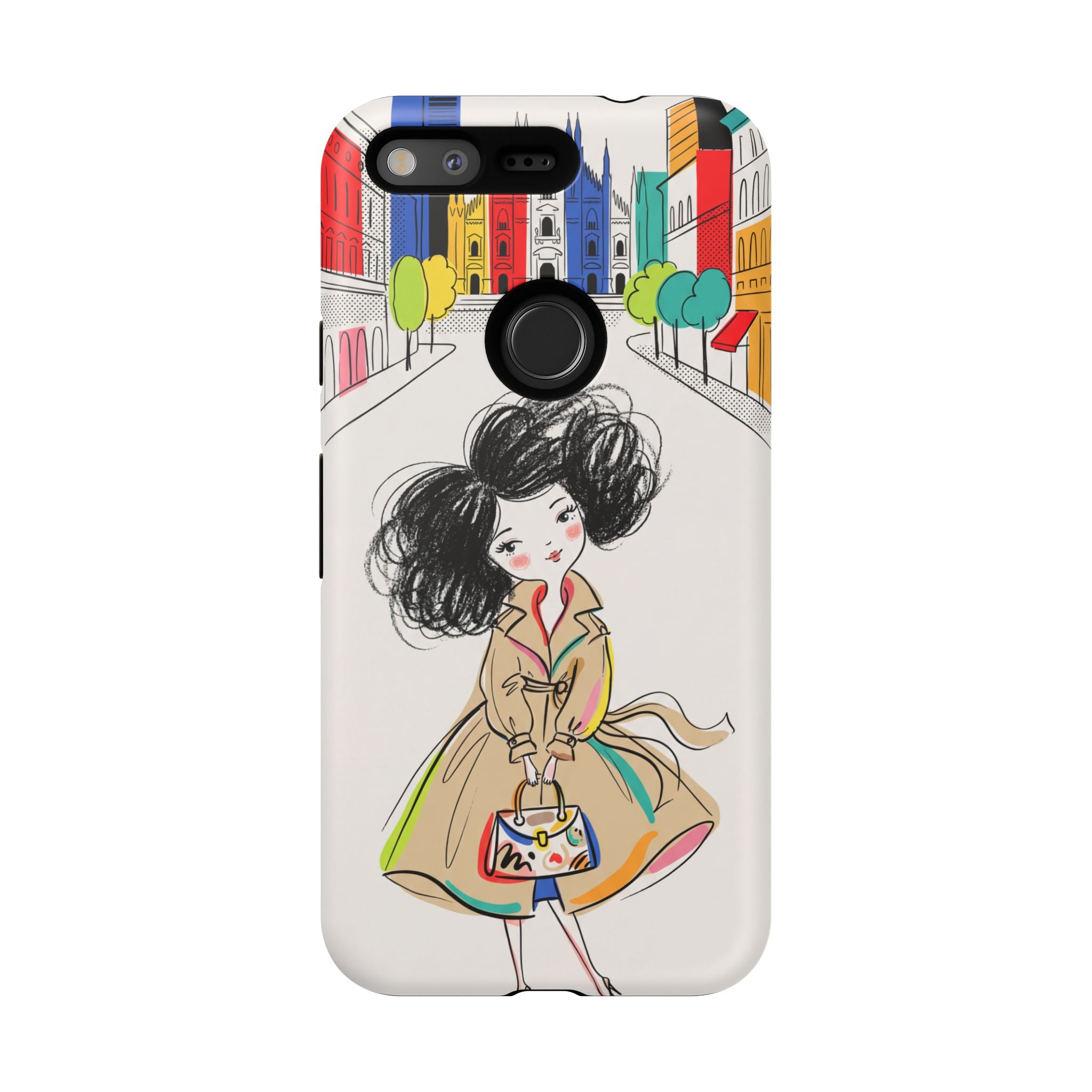 Illustrated Trench Coat Fashion Chic City Girl Google Pixel Phone Case