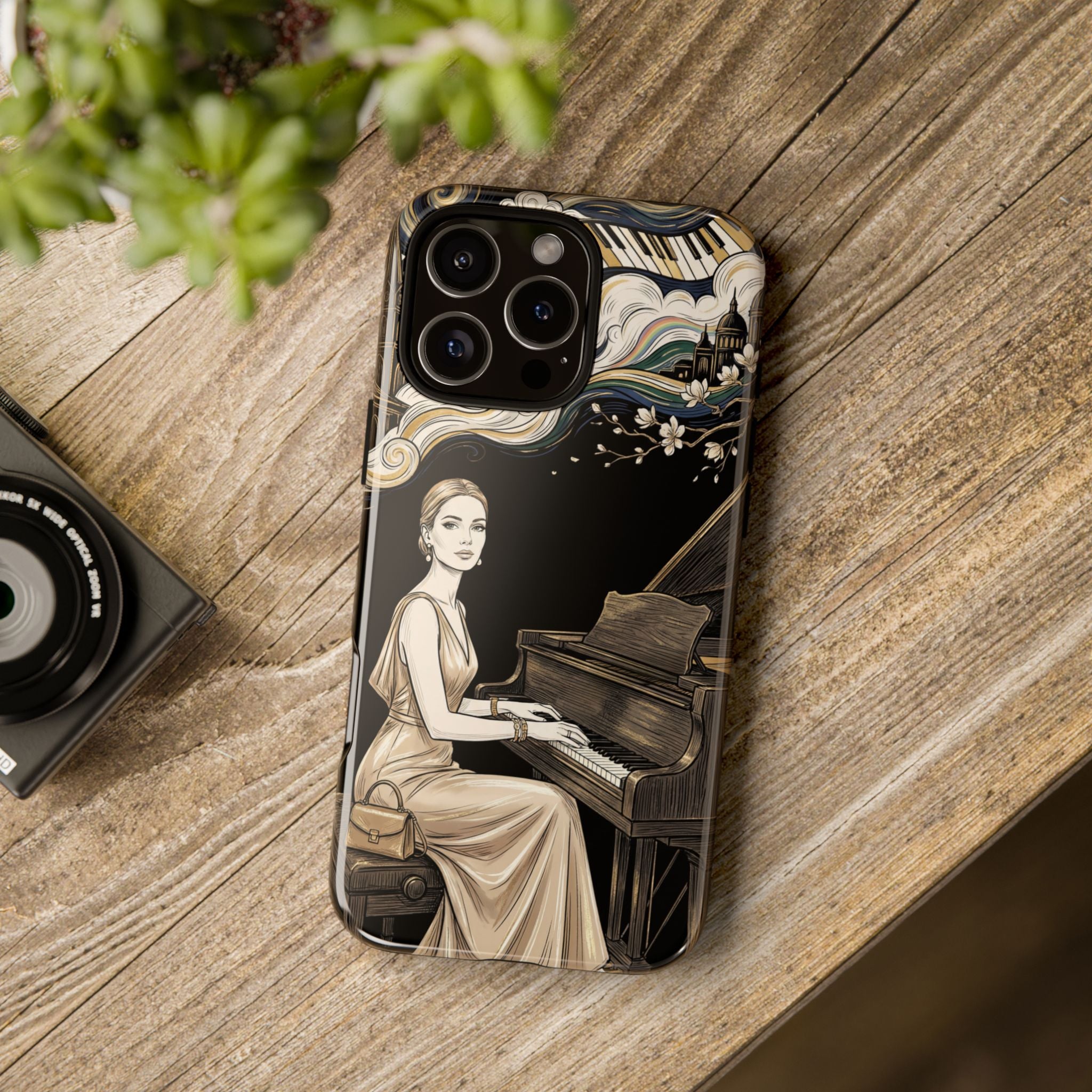 Elegant Piano Woman iPhone Case | Vintage Art Deco Music Design