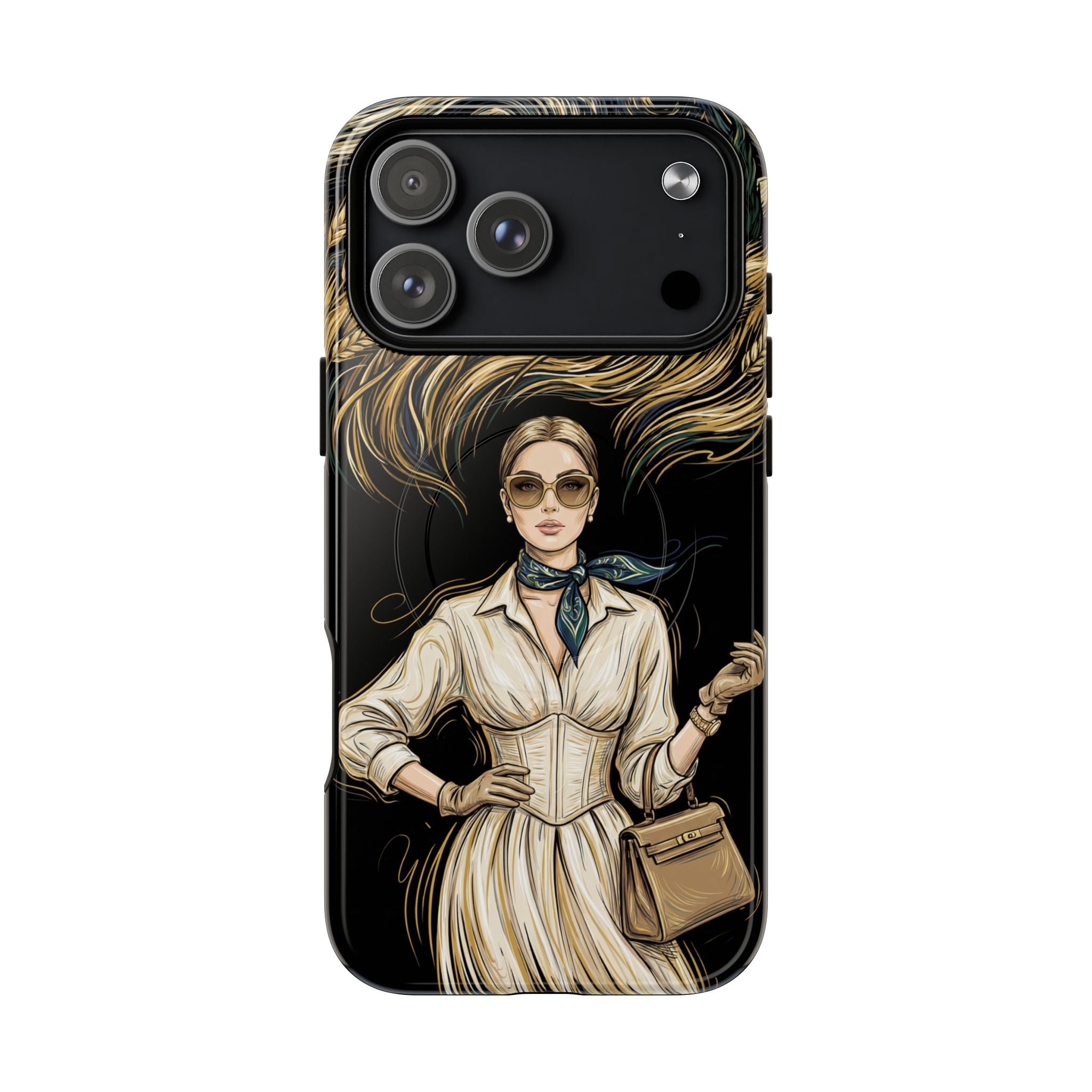 Vintage Elegance MagSafe iPhone Case | Retro Woman with Flowing Golden Hair