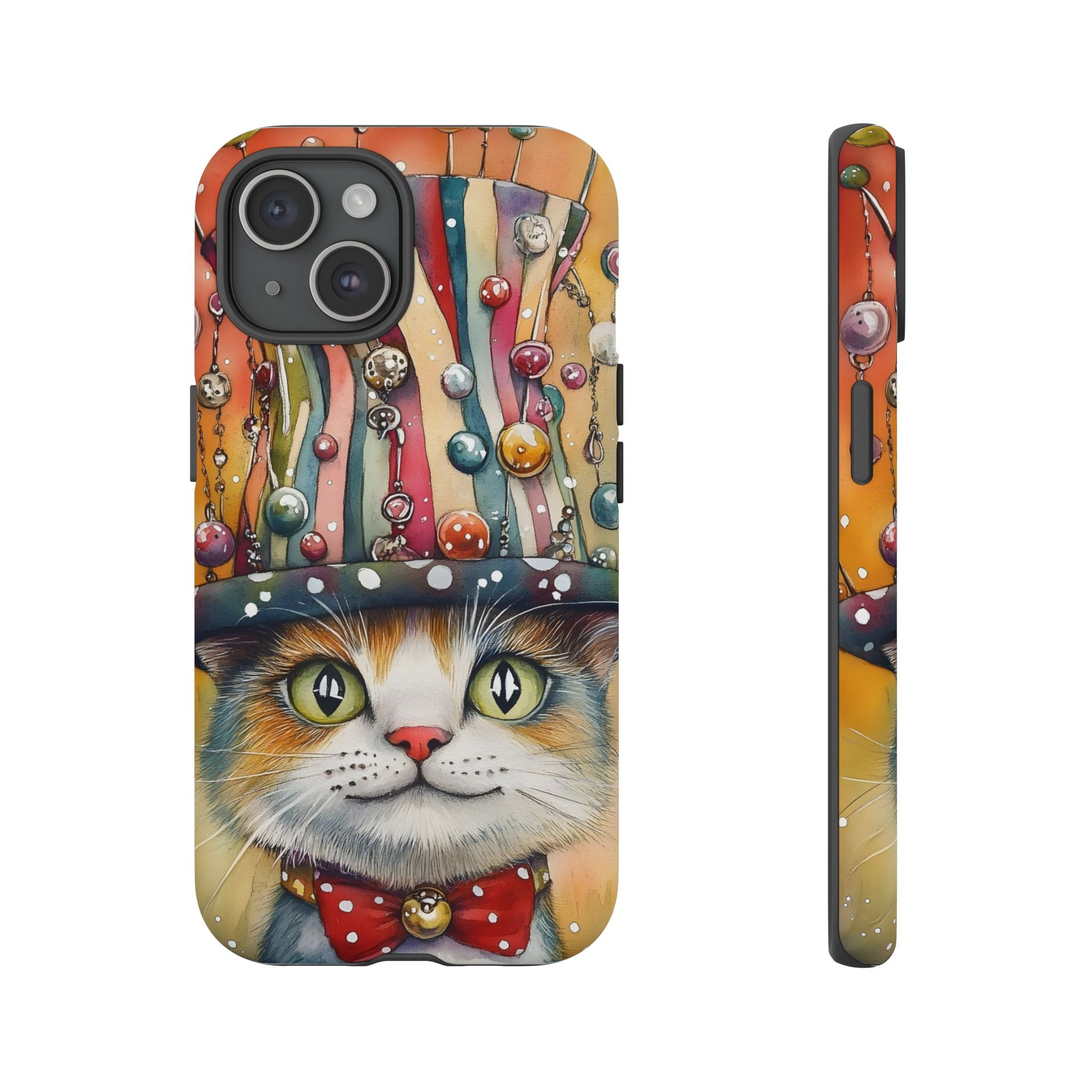 Cat in Colorful Top Hat iPhone Case — Whimsical Cat Art iPhone Case