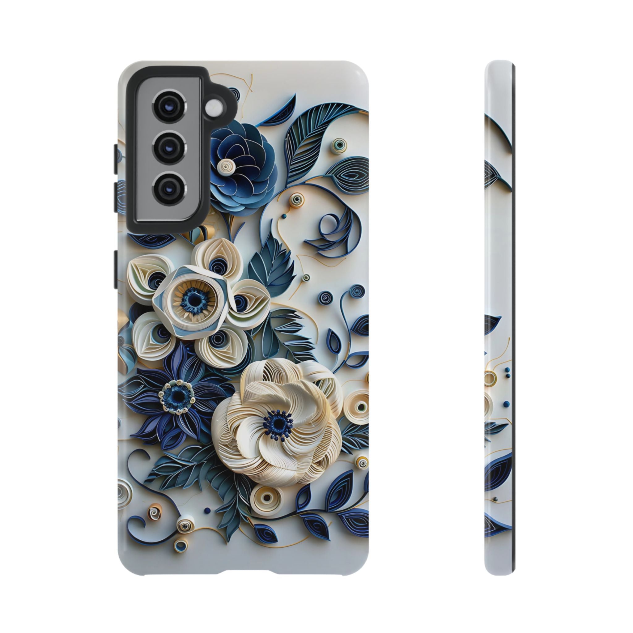Floral Quilled Art Samsung Galaxy Case — Blue & Cream Decorative Protection