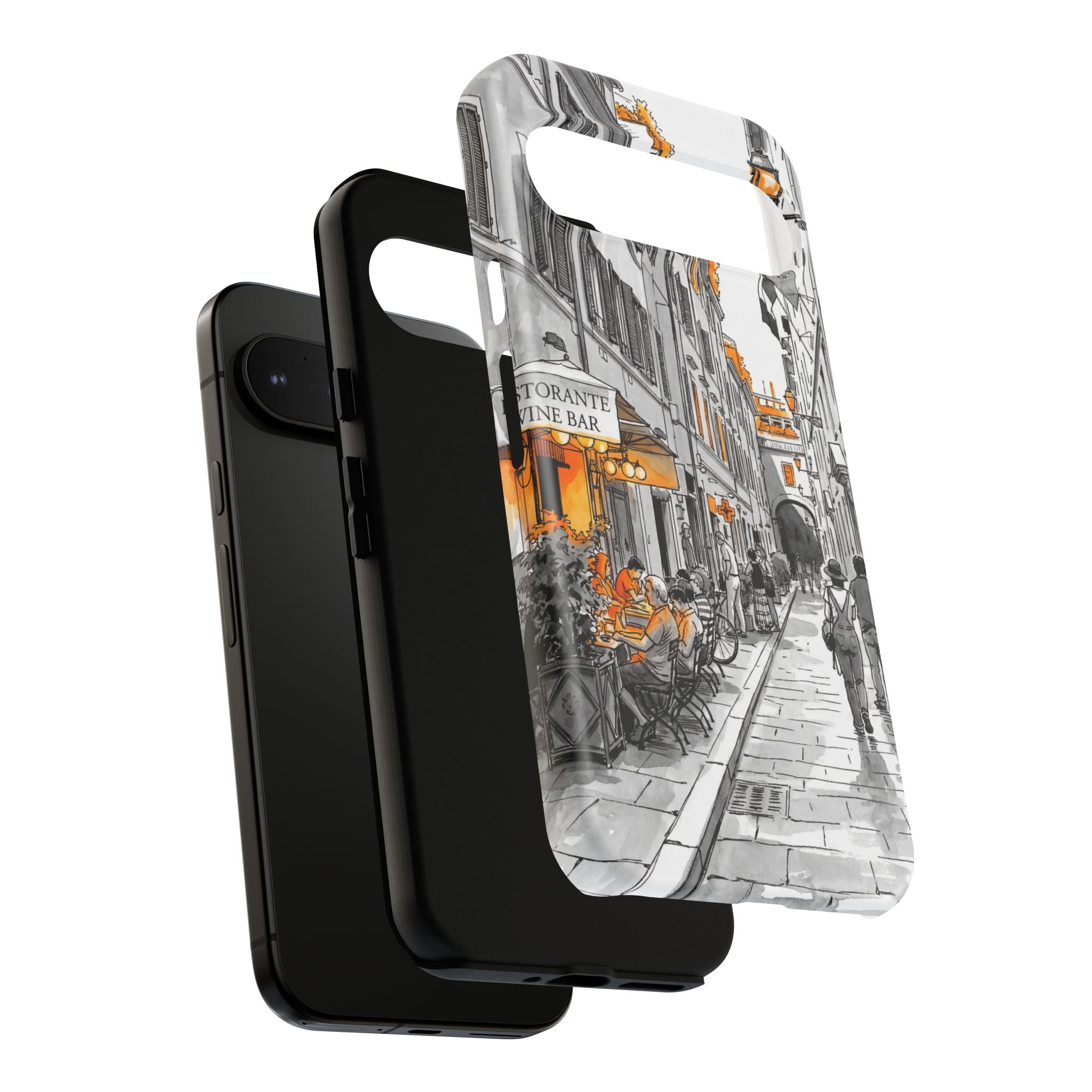 Italy Street Phone Case | Vintage Italian Cafe Sketch with Orange Accents