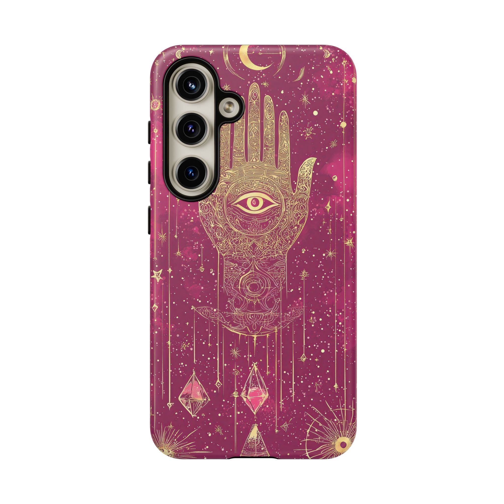 Mystic Hamsa Samsung Galaxy Case | Gold Palm & All-Seeing Eye on Magenta Galaxy