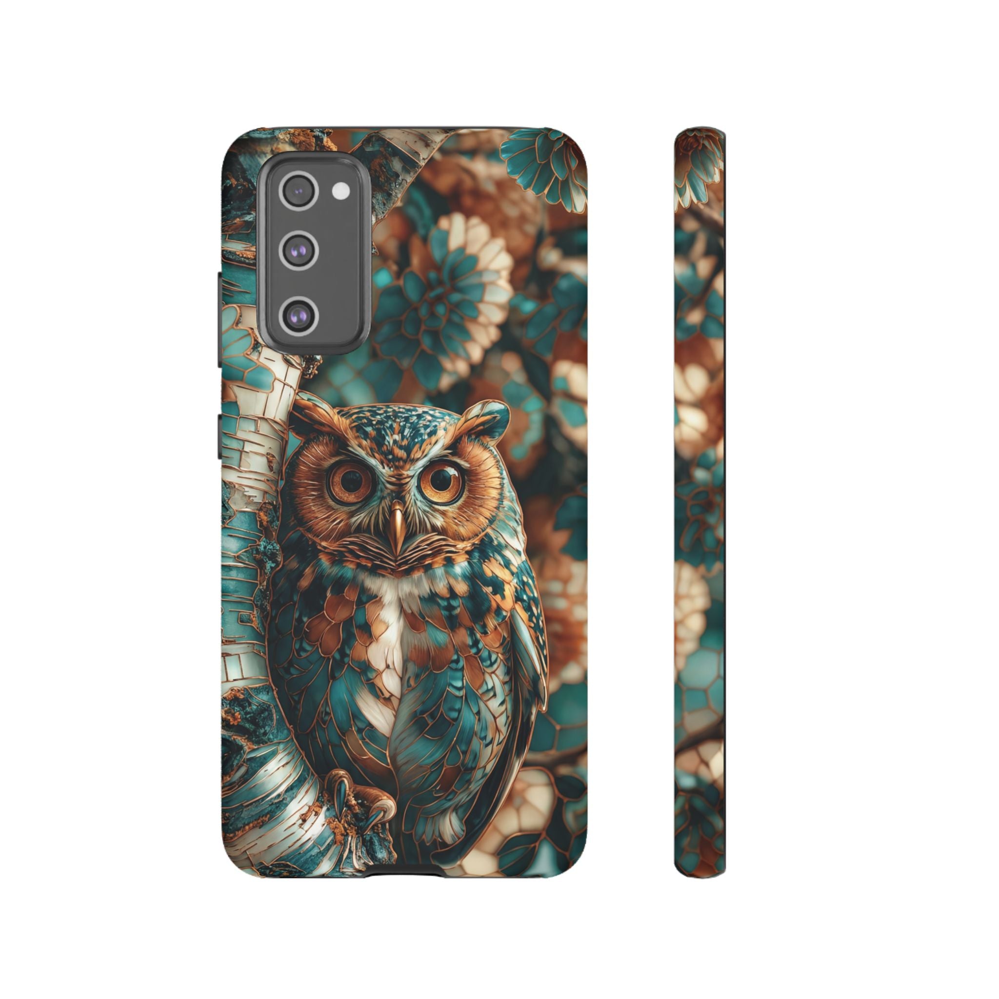 Owl Forest Tough Samsung Galaxy Case | Teal & Brown Rustic Wildlife Protective Cover