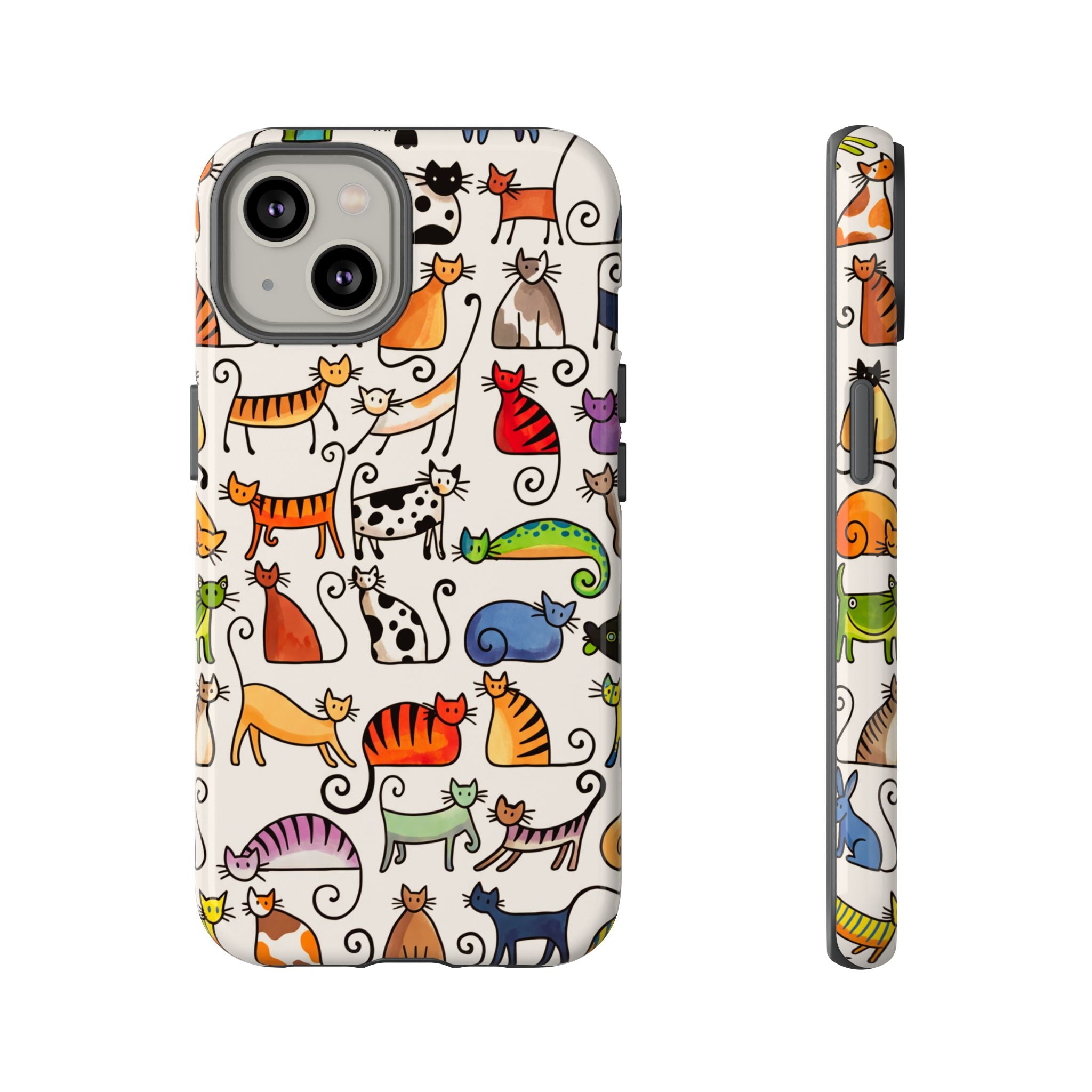 Cat Pattern Tough iPhone Case | Colourful Cartoon Cats
