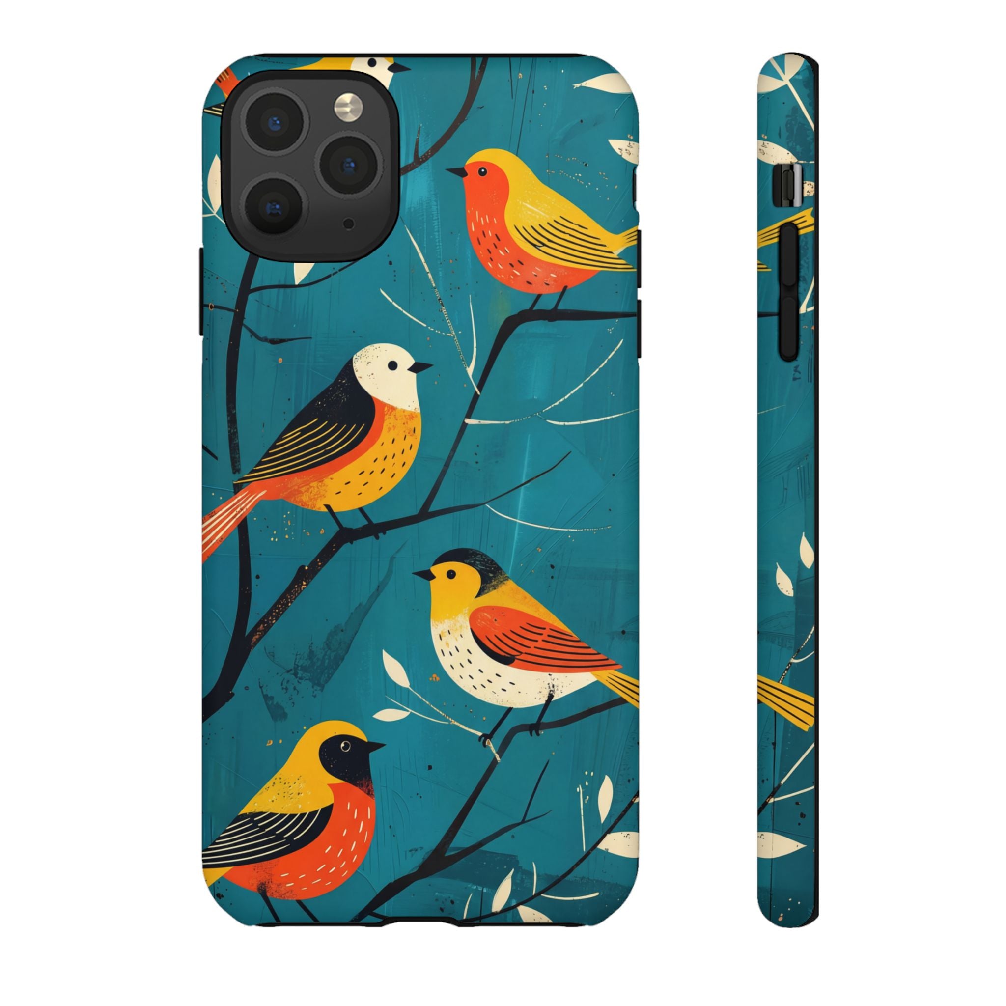 Bird Pattern Tough iPhone Case | Colourful Songbirds on Teal Background
