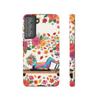 Autumn Floral Pilates Samsung Galaxy Phone Case | Colorful Rainbow Pilates Figure on Falling Leaves