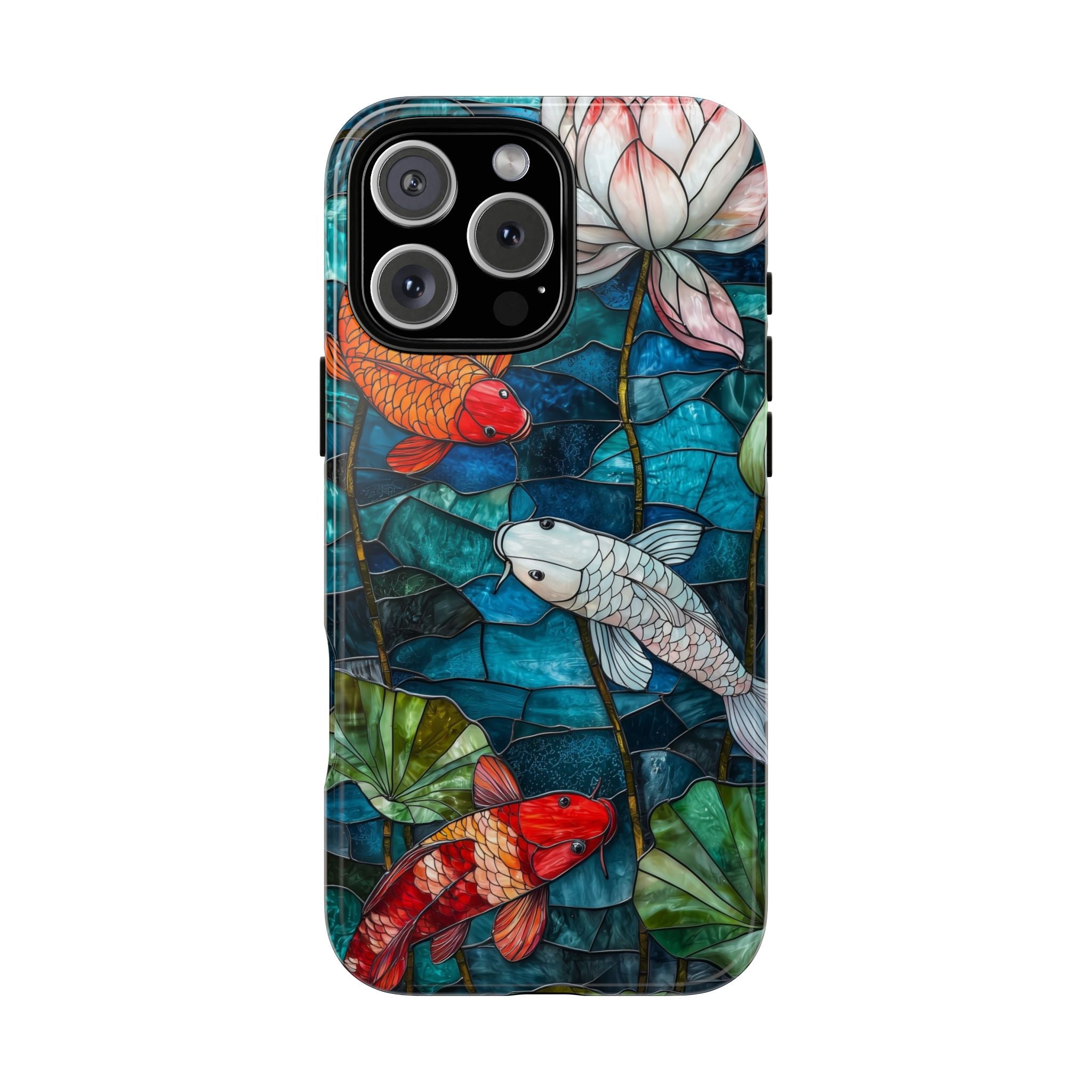 Koi Pond Tough iPhone Case — Stained Glass Lotus & Koi Design