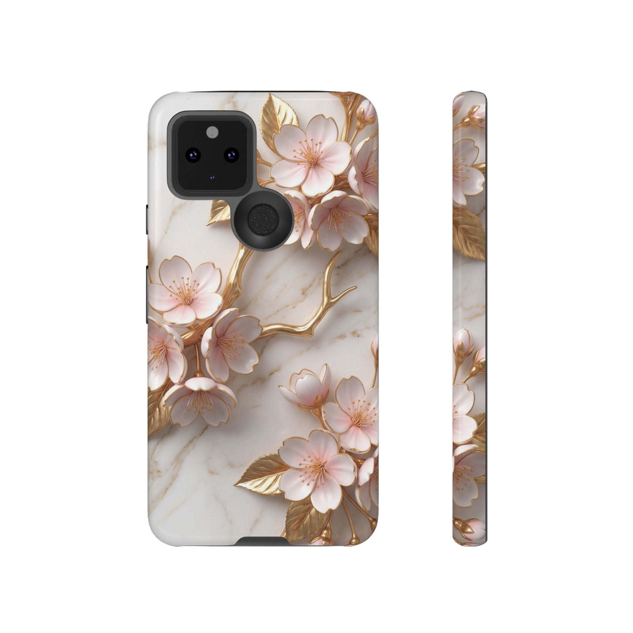 Floral Marble Google Pixel Case — Sakura Gold Cherry Blossom Tough Case