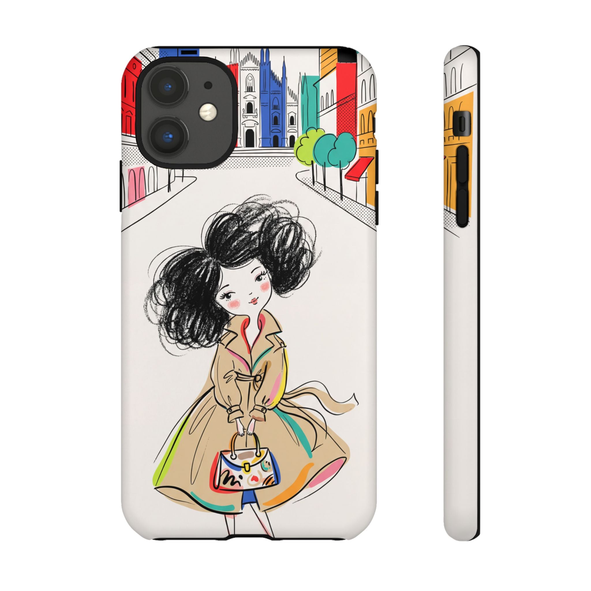 Illustrated Trench Coat Fashion Chic City Girl iPhone Case