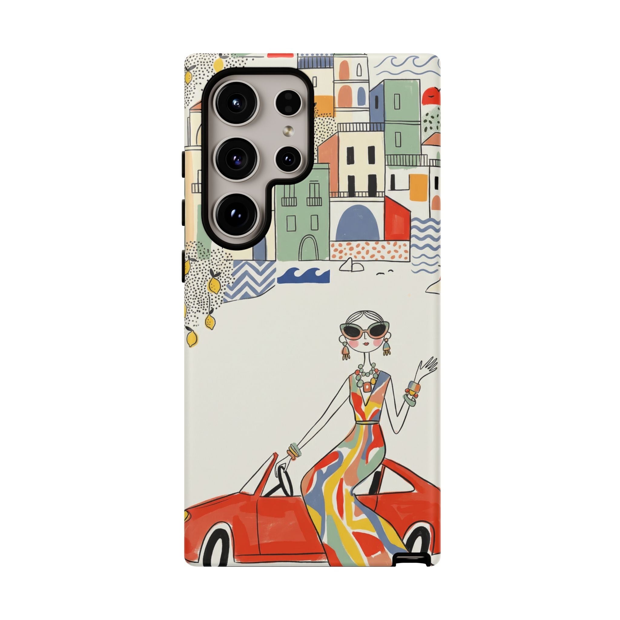 Stylish Riviera Samsung Galaxy Phone Case | Chic Retro Woman in Convertible Design