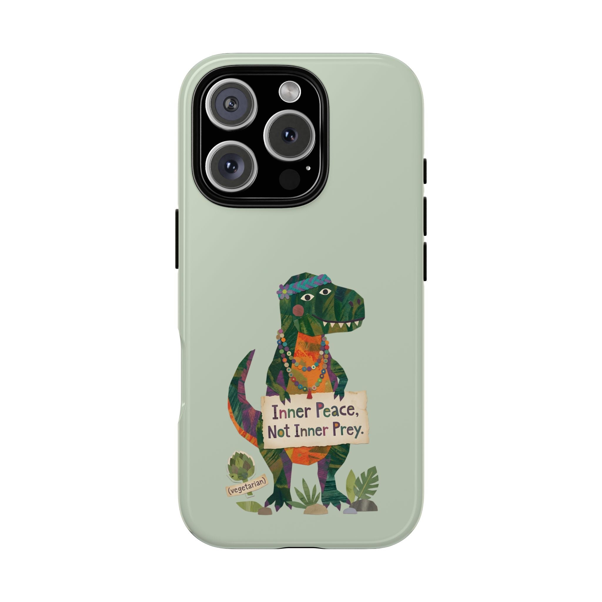 Funny T Rex Tough iPhone Case | Sage Green Inner Peace Dinosaur Cover