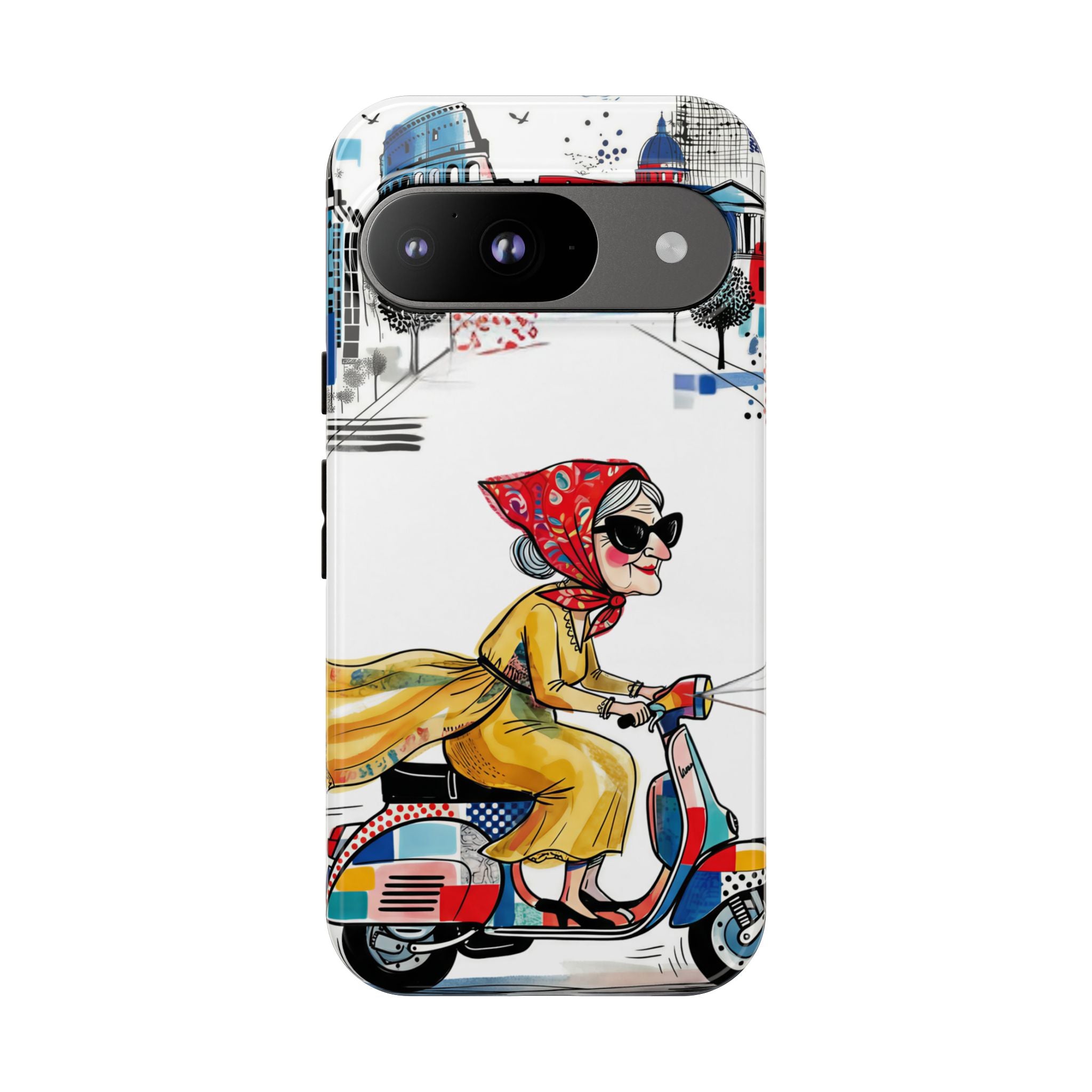 Cover Google Pixel Moto Nonna Vespa Vintage | Cover iPhone Viaggio Scooter Retrò