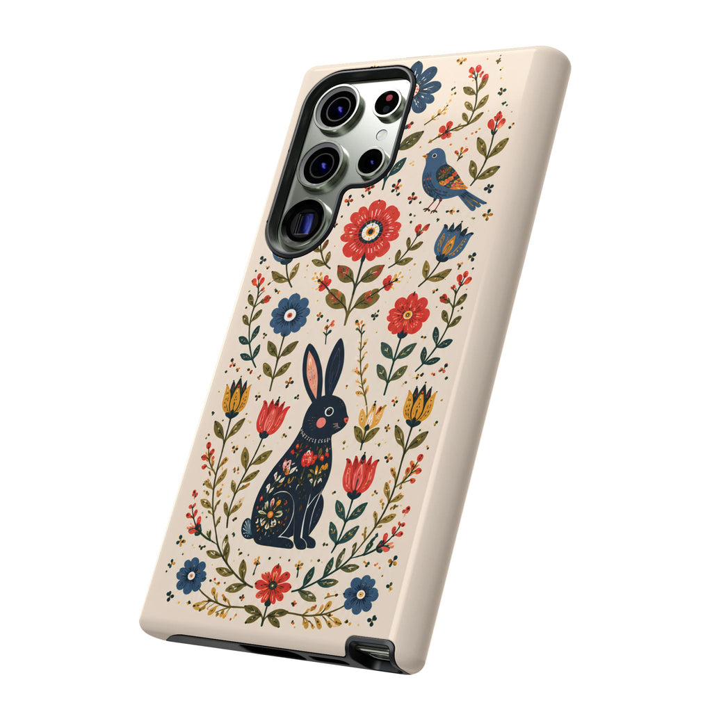 Floral Folk Art Bunny Tough Samsung Galaxy Phone Case