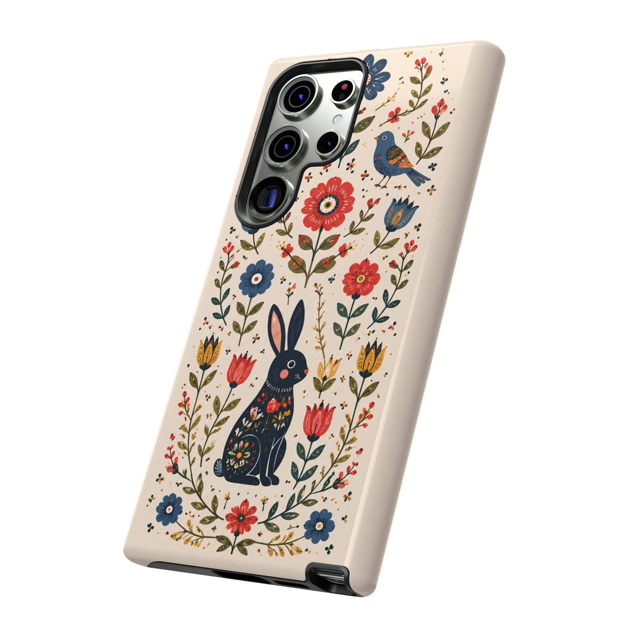 Floral Folk Art Bunny Tough Samsung Galaxy Phone Case