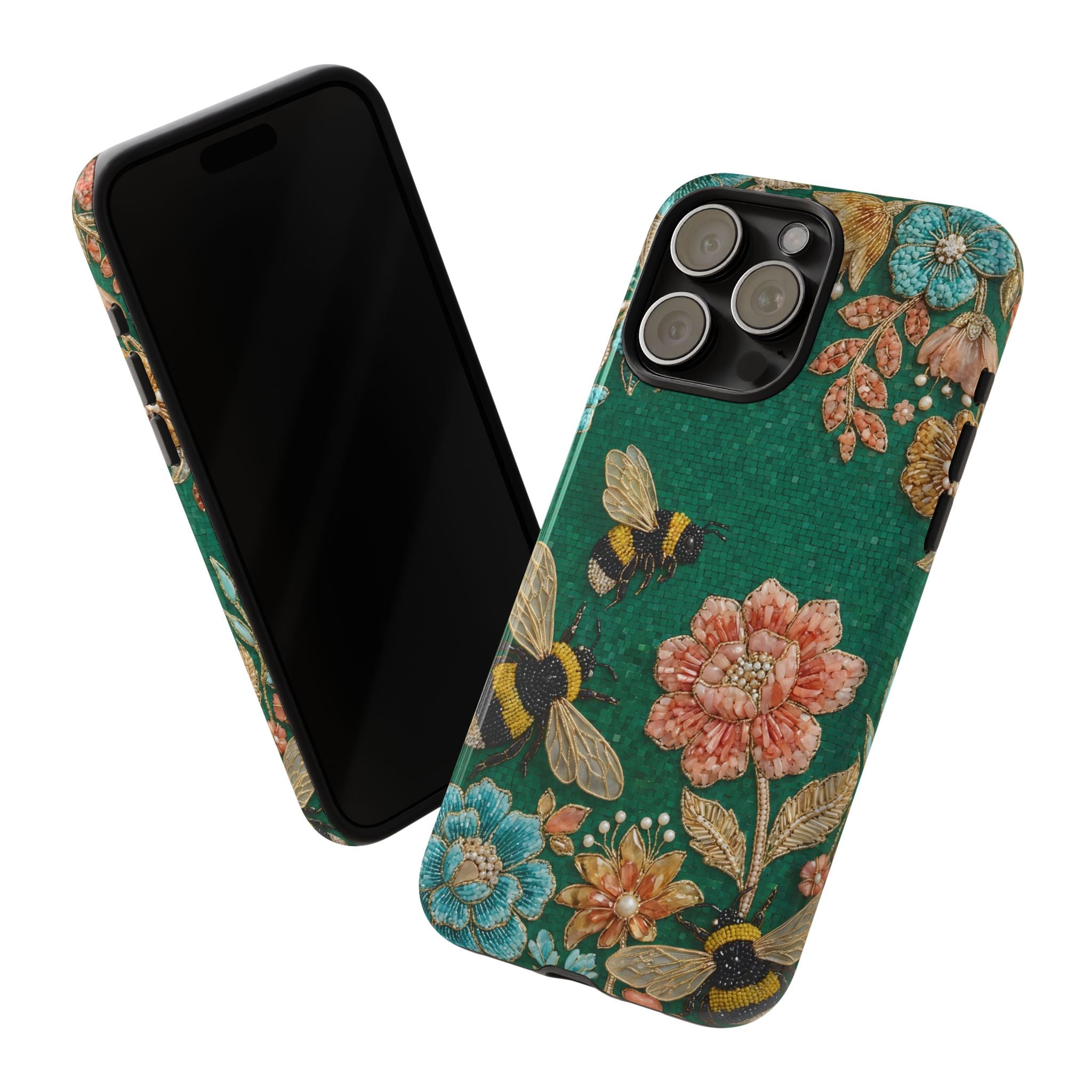 Floral Bumblebee Tough iPhone Case | Protective Botanical Phone Cover