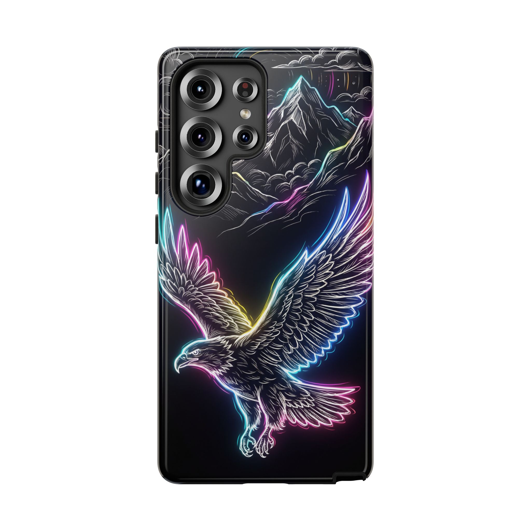 Neon Eagle Samsung Galaxy Phone Case with Mountain Design