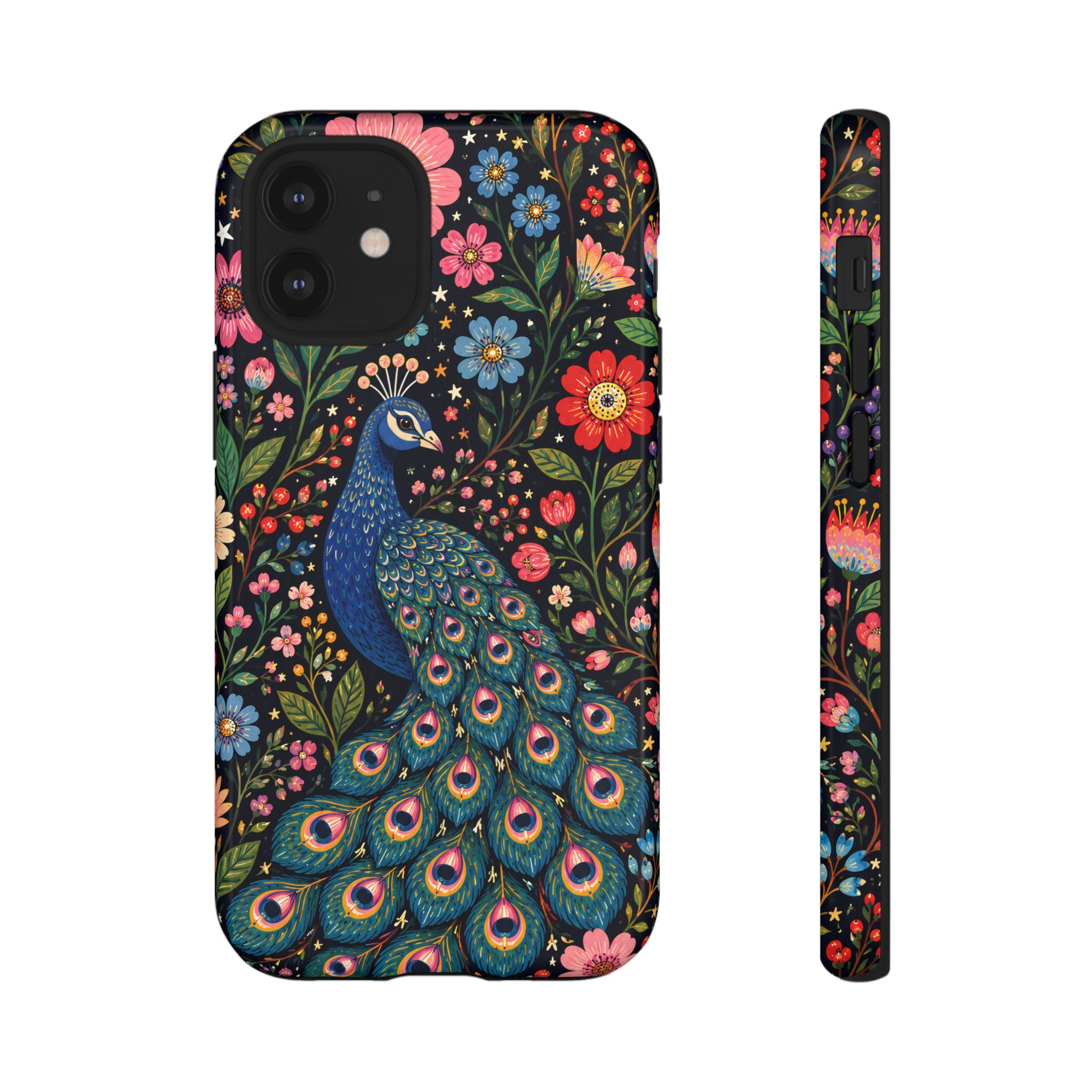 Peacock Floral Tough iPhone Case | Protective Phone Case with Colorful Garden Design