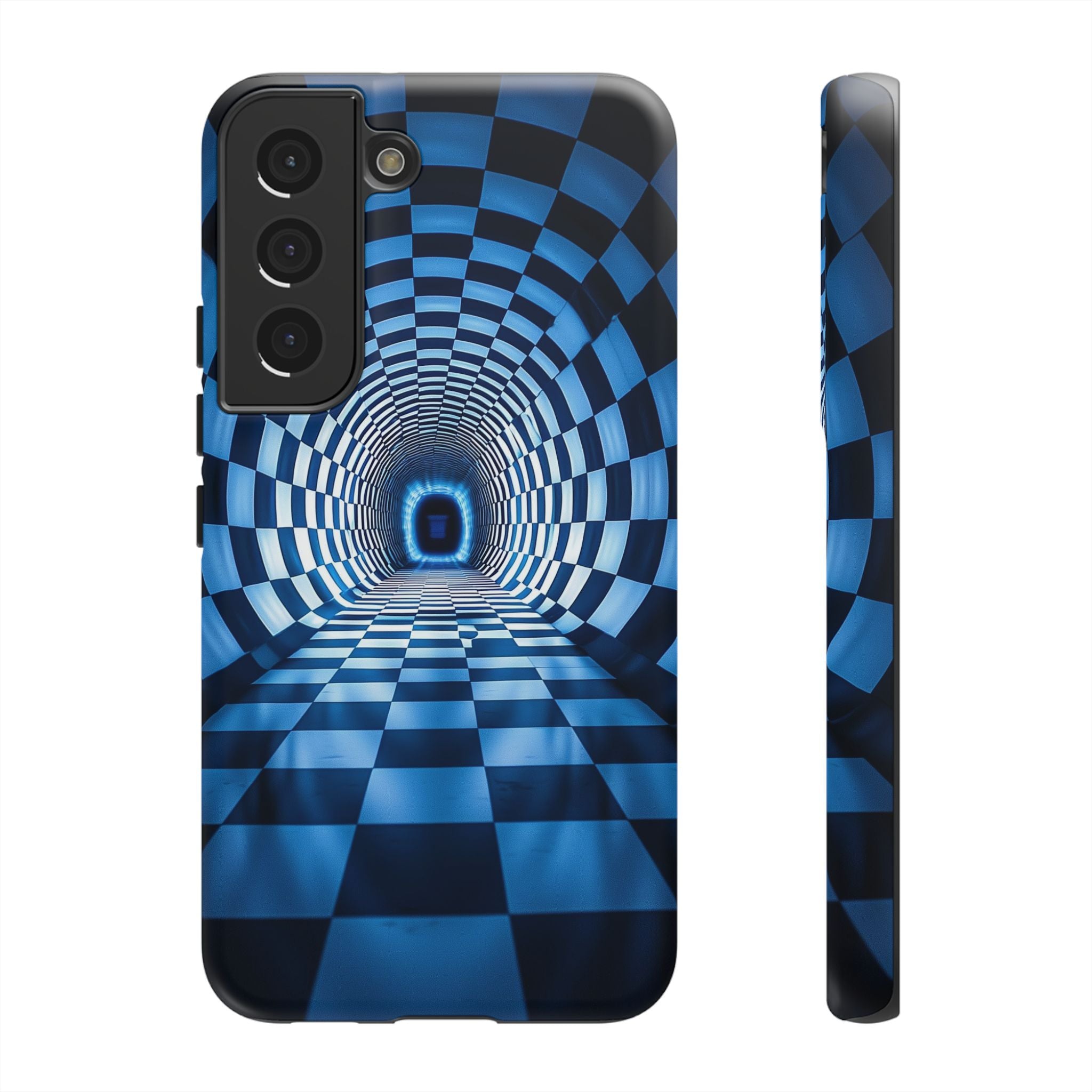 Blue Checkered Tunnel Samsung Galaxy Case — 3D Optical Illusion Tough Case