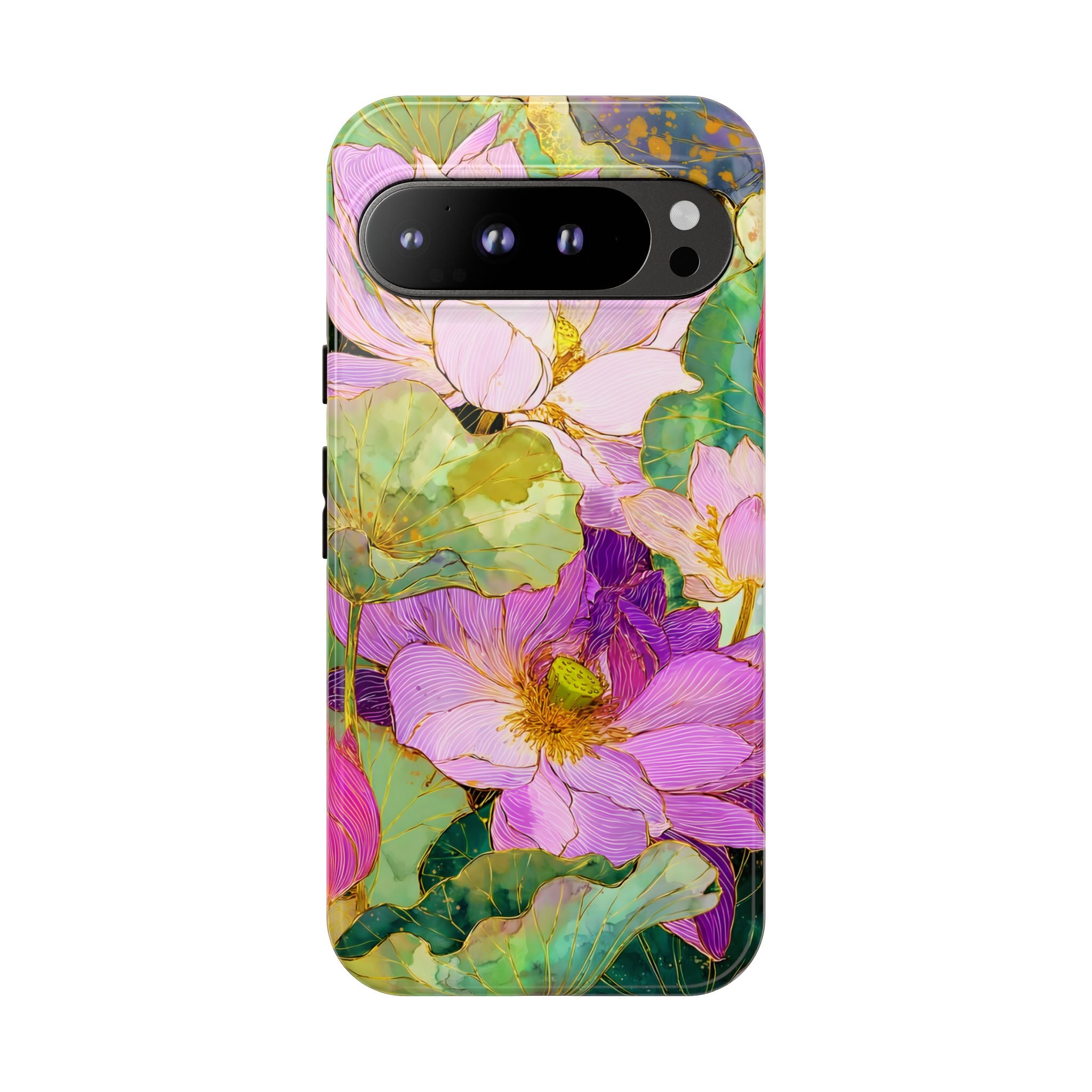 Floral Watercolor Tough Google Pixel Phone Case | Pink Lotus Garden Protective Cover