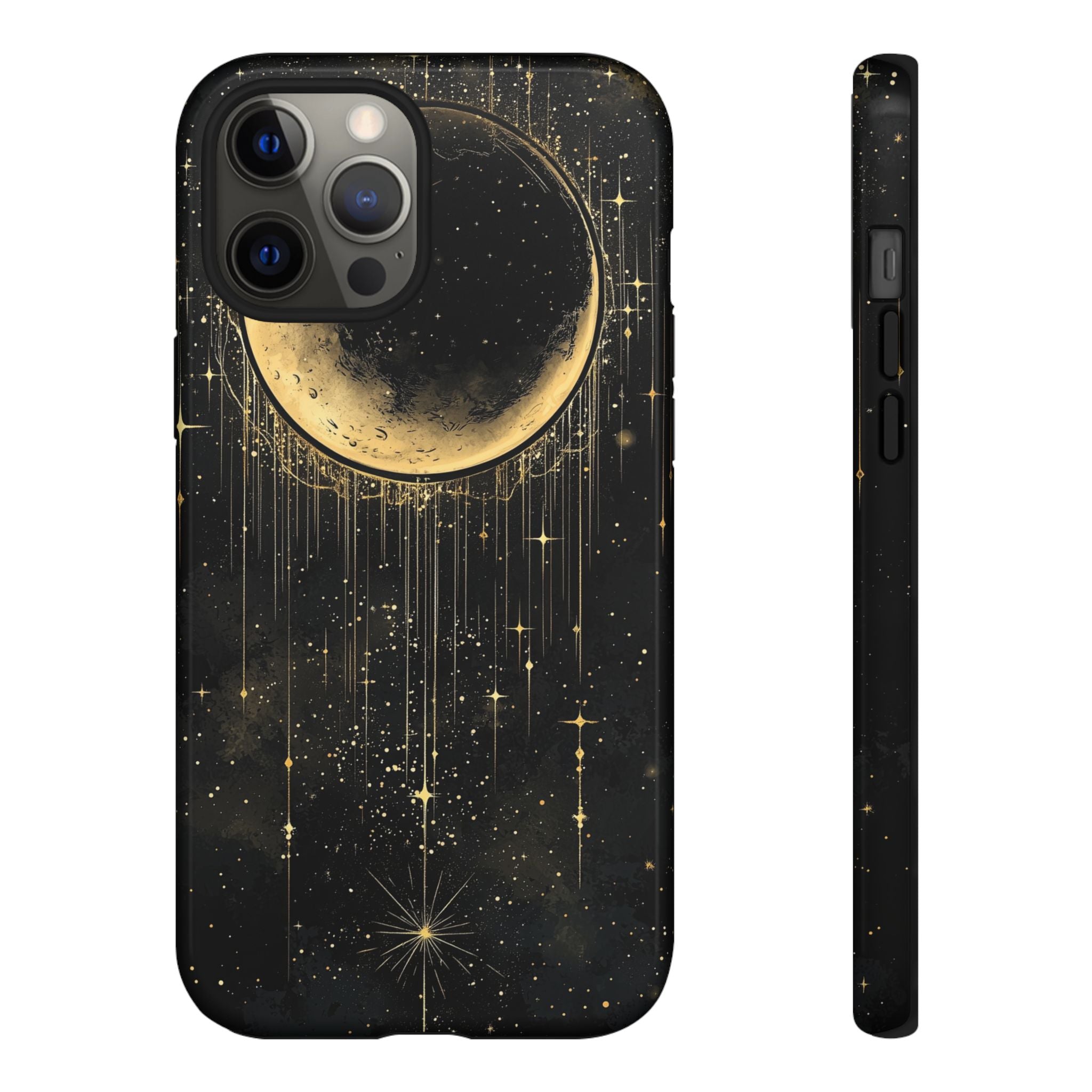 Moonlit Crescent Tough iPhone Case | Gold Stars Night Sky