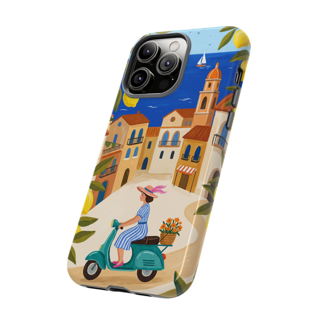 Mediterranean Scooter iPhone Case | Coastal Lemon Grove Design