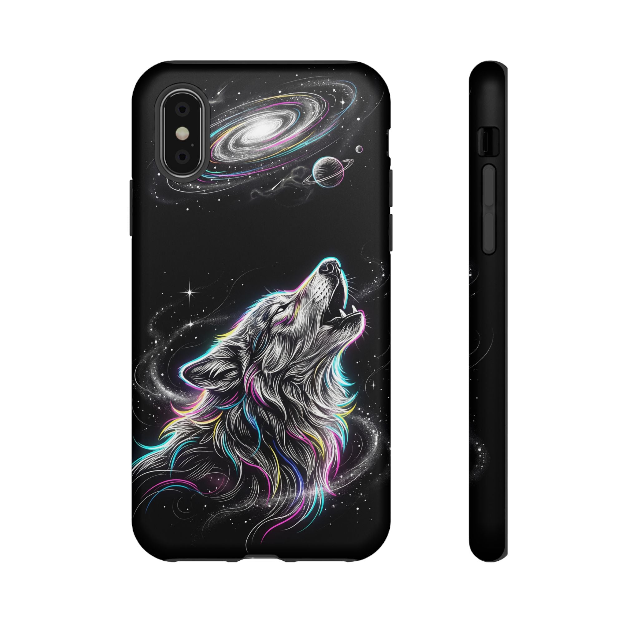 Wolf Galaxy Tough iPhone Case | Colorful Howling Wolf Space Design