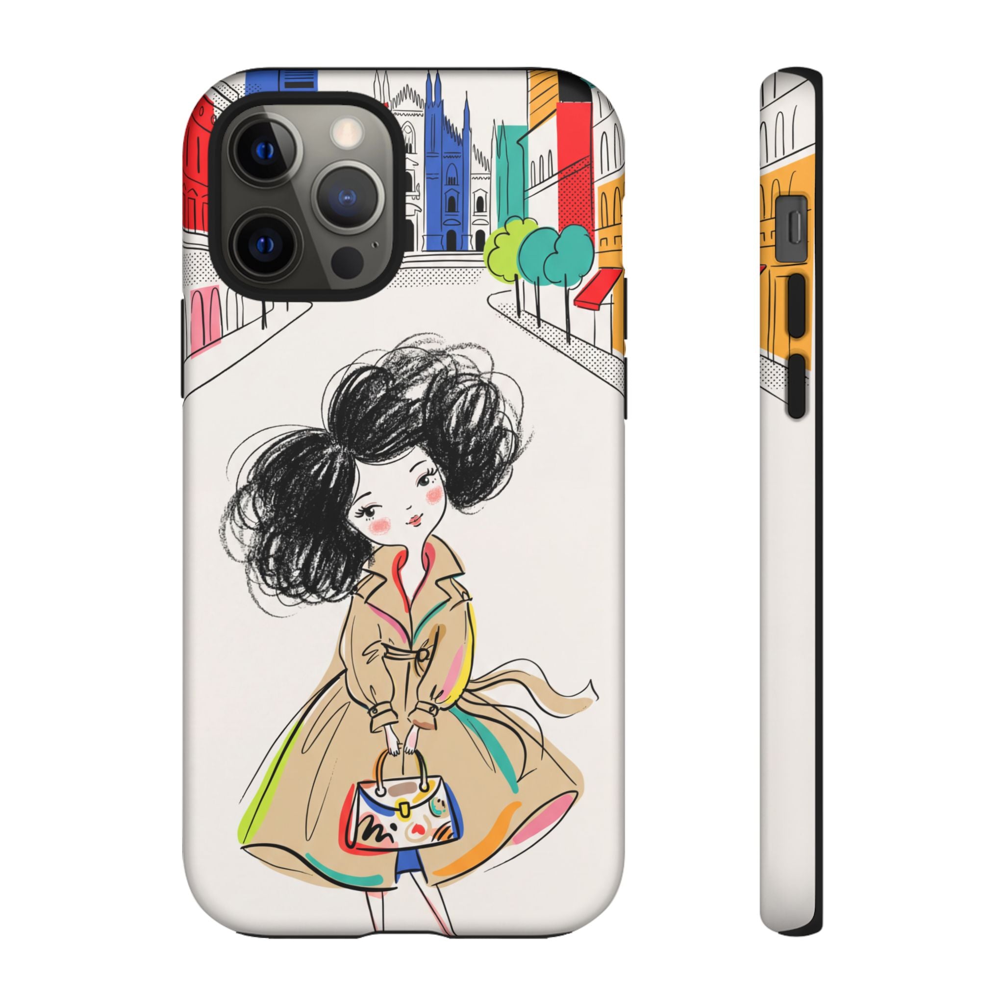 Illustrated Trench Coat Fashion Chic City Girl iPhone Case