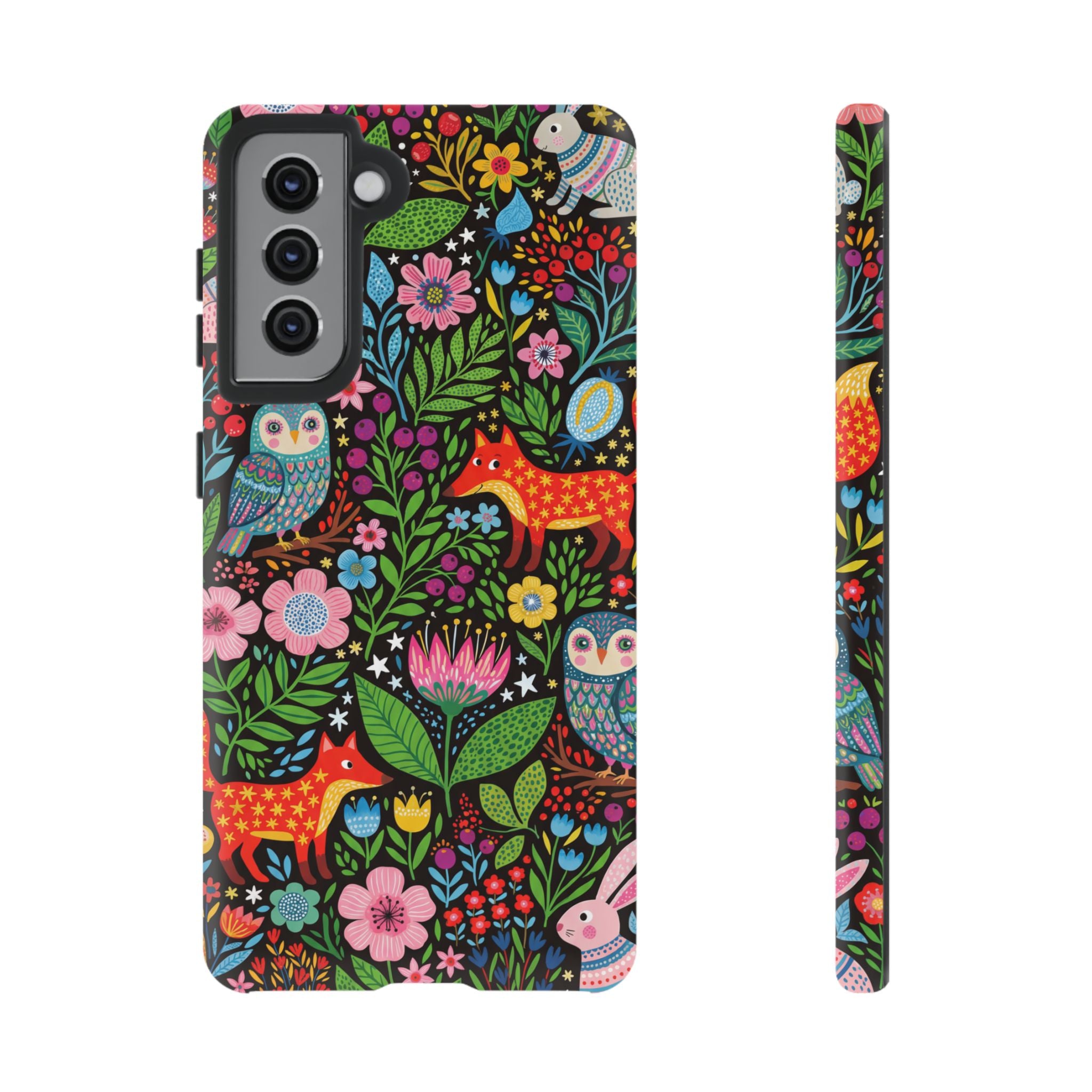 Floral Woodland Samsung Galaxy Phone Case | Colourful Fox & Owl Protective Cover