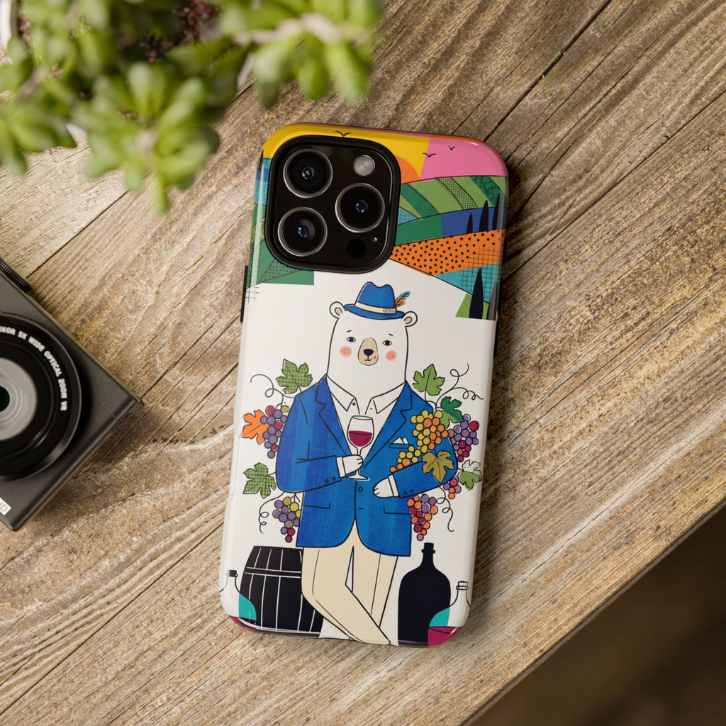 Dapper Polar Bear Wine Lover Illustrated Protective iPhone Case