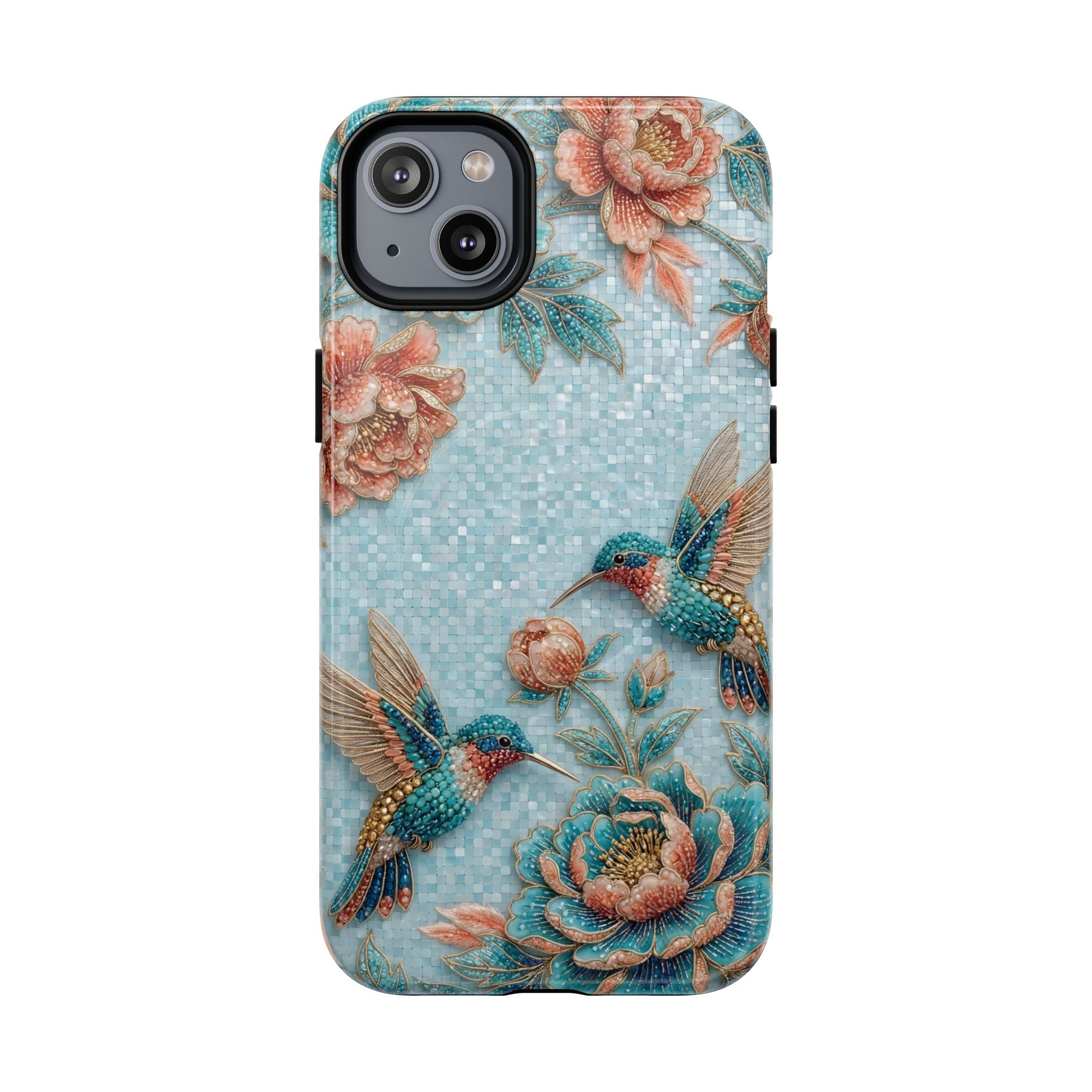 Hummingbird Floral Tough MagSafe iPhone Case | Vintage Blue Garden Design