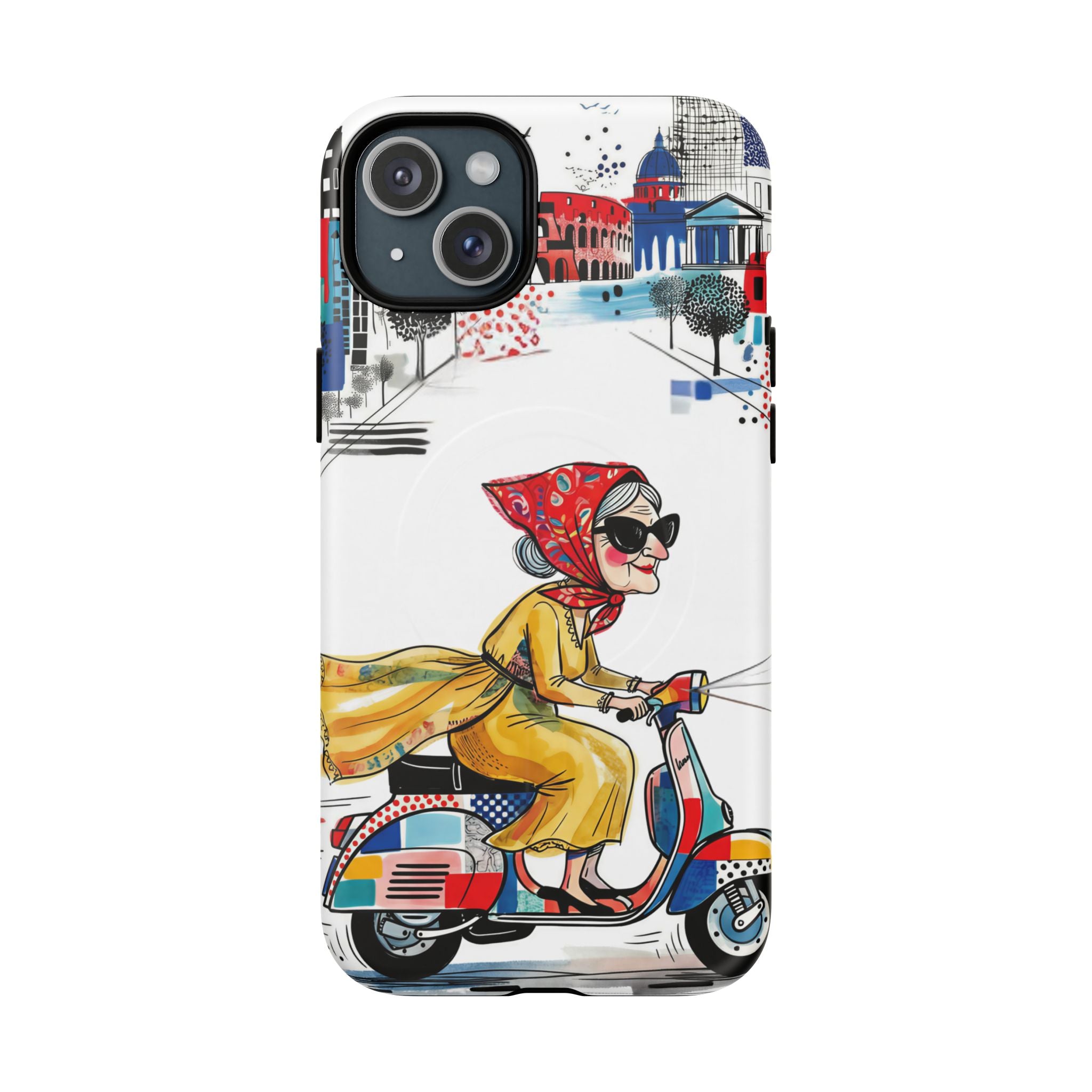 Vintage Vespa Granny MagSafe iPhone Case | Retro Scooter Travel iPhone Cover