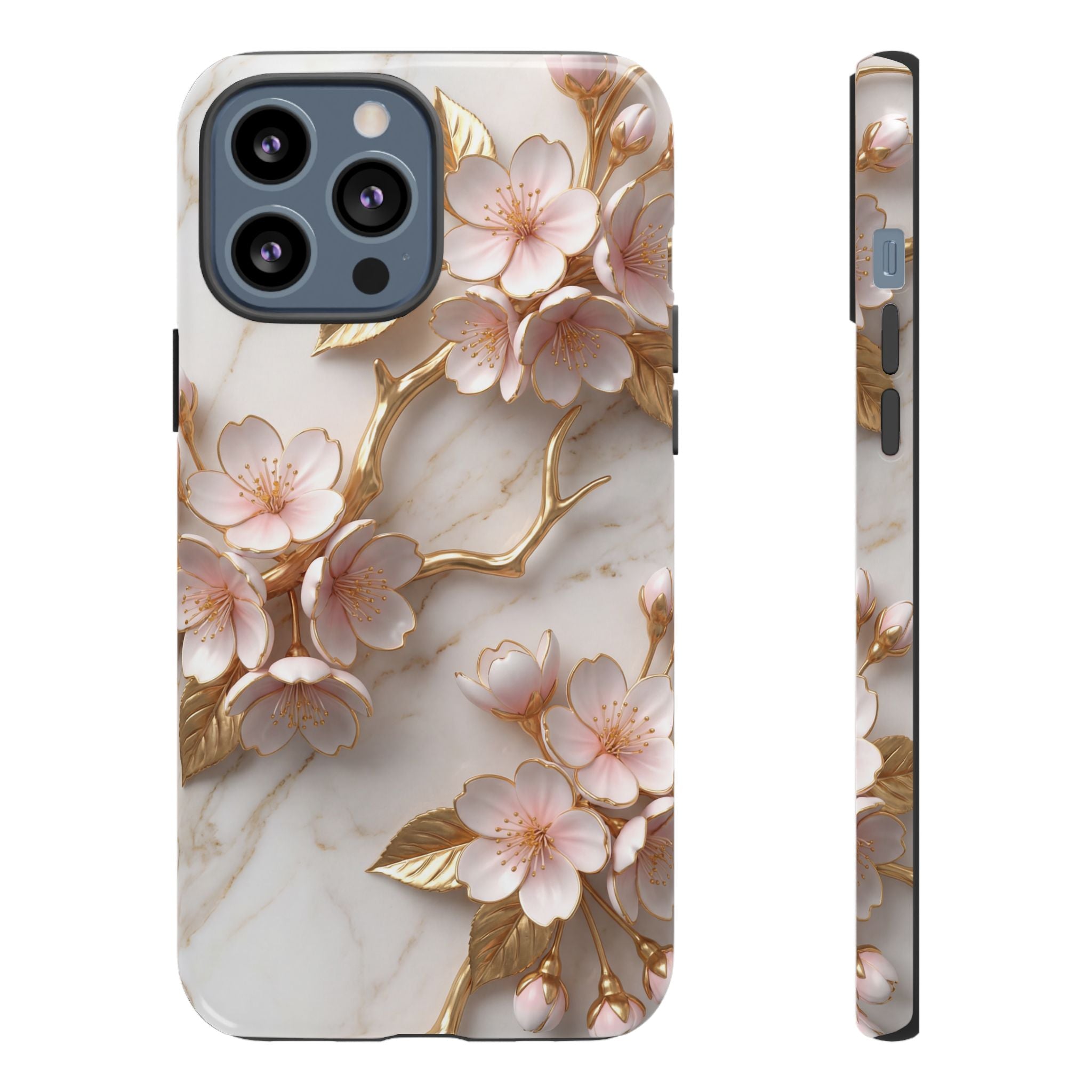 Floral Marble iPhone Case — Sakura Gold Cherry Blossom Tough Case