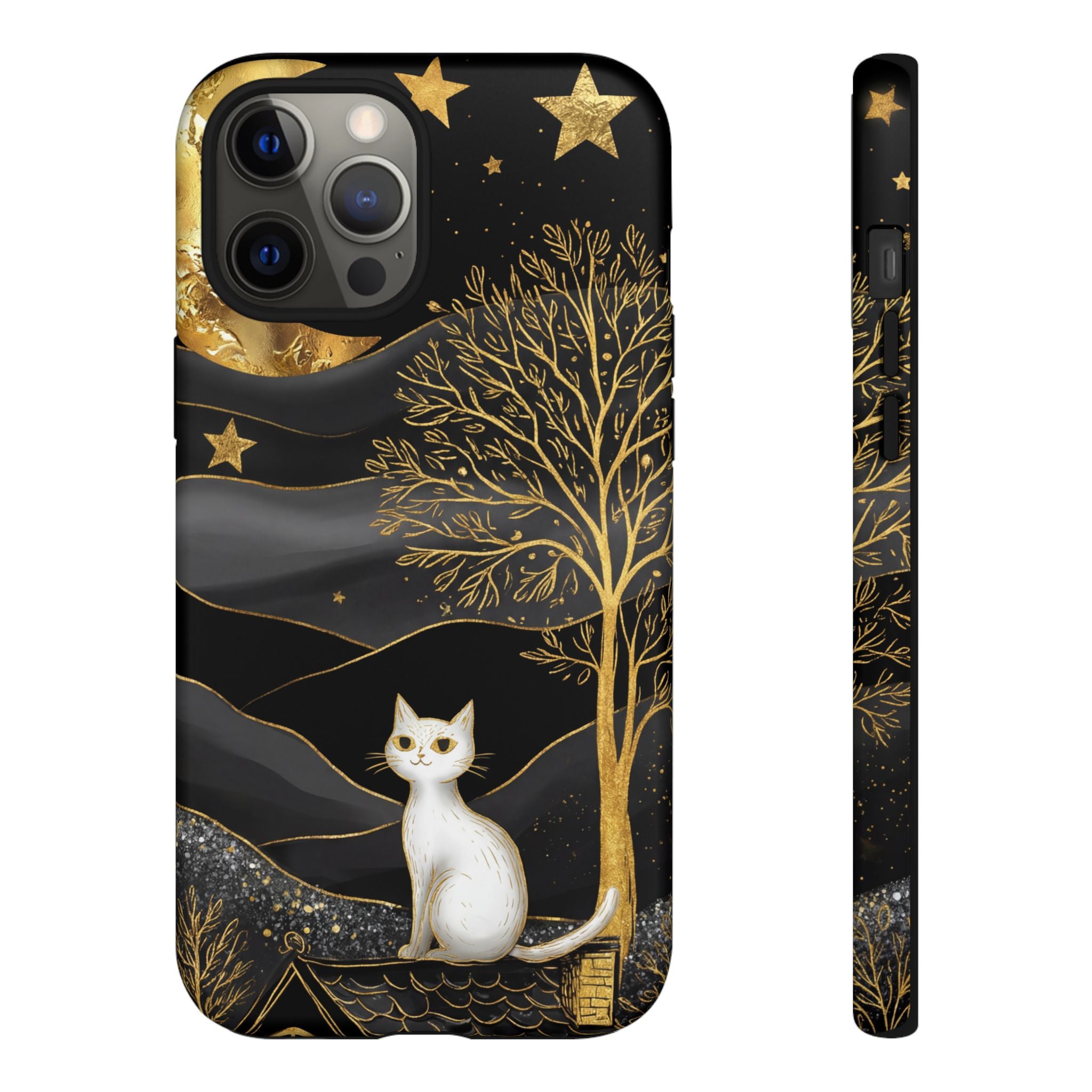 Celestial Cat iPhone Case | Gold Moon & Star iPhone Cover