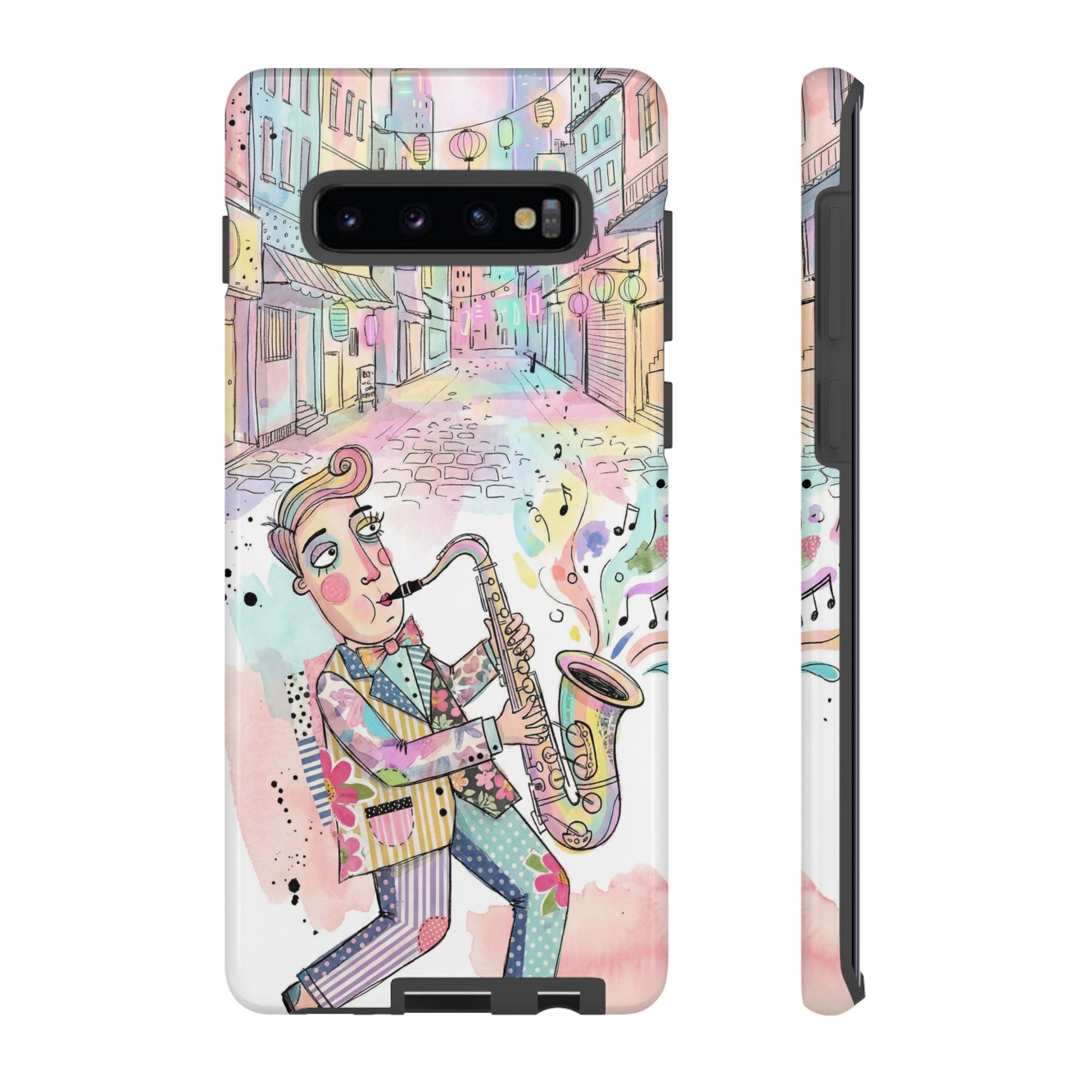 Sax Player Art Samsung Galaxy Phone Case | Pastel Jazz Street Illustration