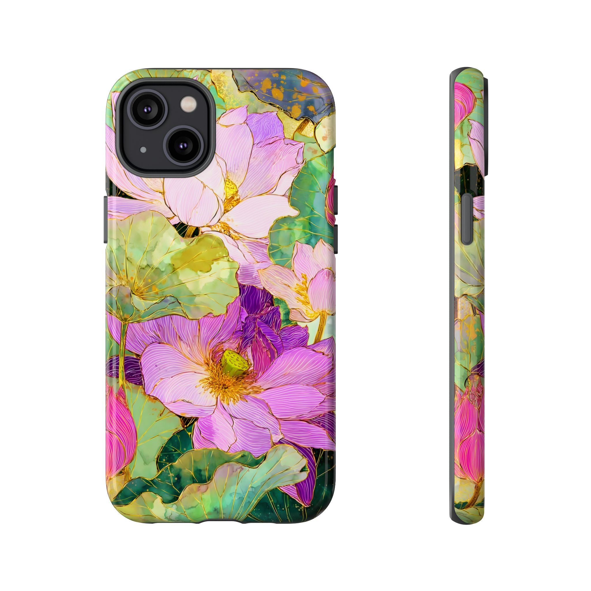 Floral Watercolor Tough iPhone Case | Pink Lotus Garden Protective Cover