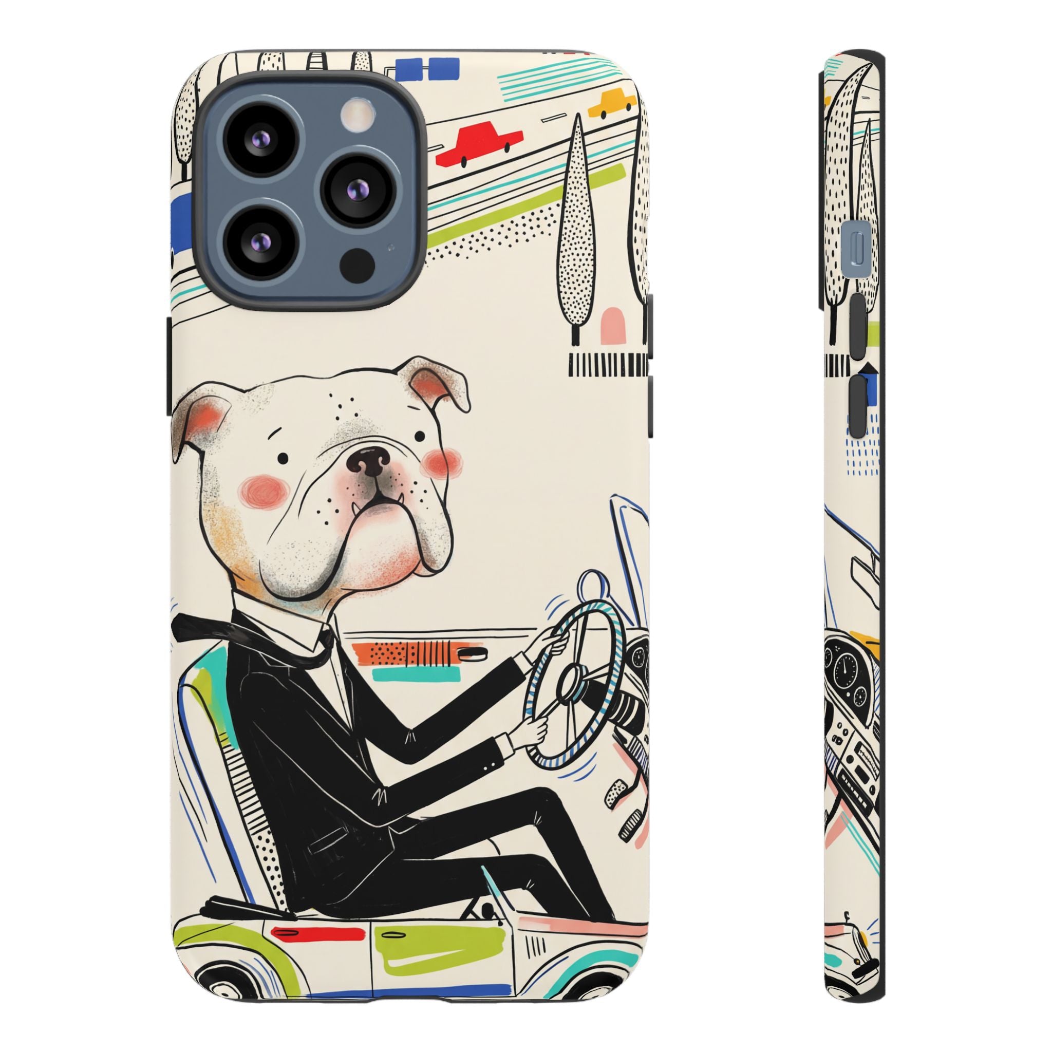 Bulldog Driver iPhone Case | Cute Retro Dog Illustration
