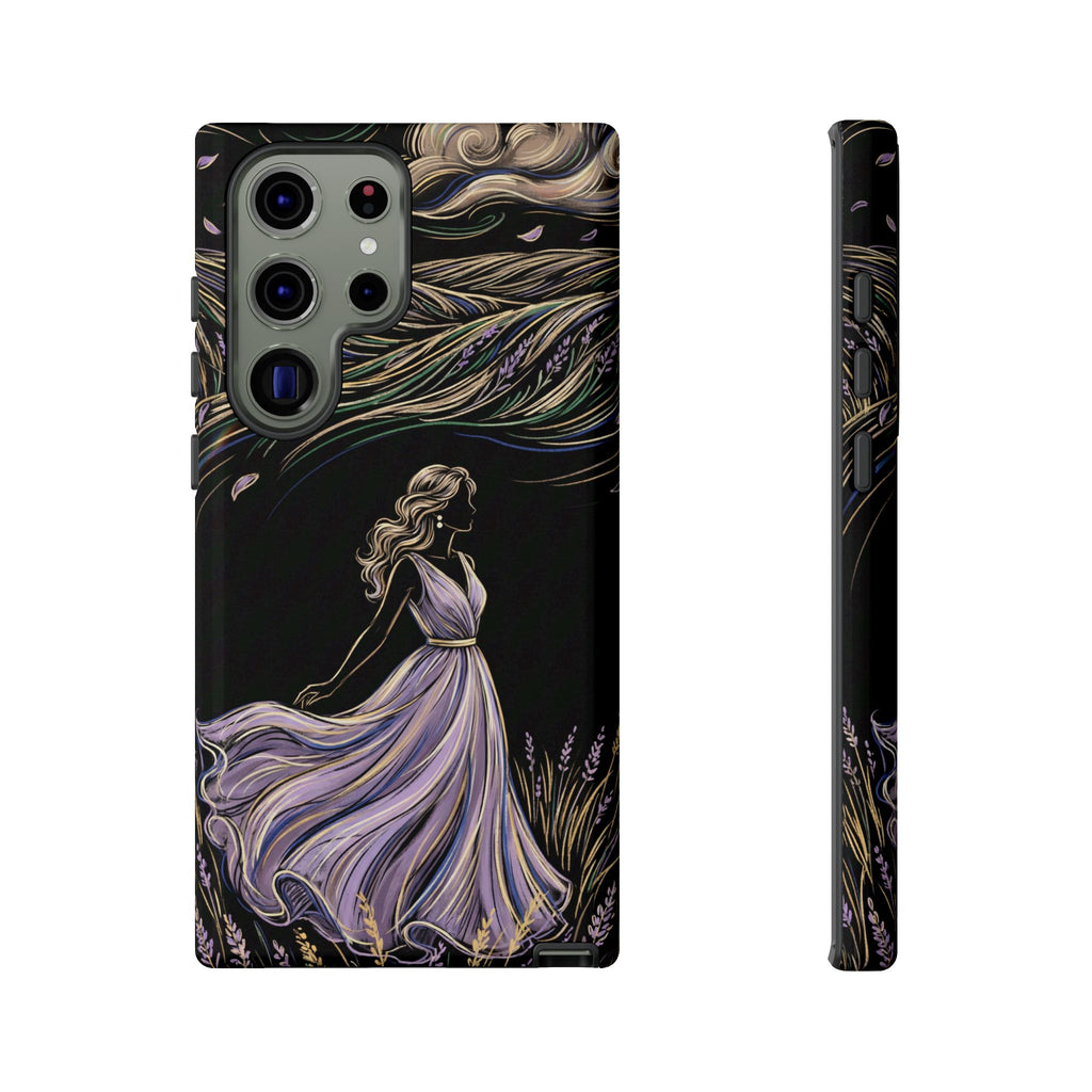 Cover per telefono Samsung Galaxy Lavander Breeze | Elegante protezione floreale con donna danzante