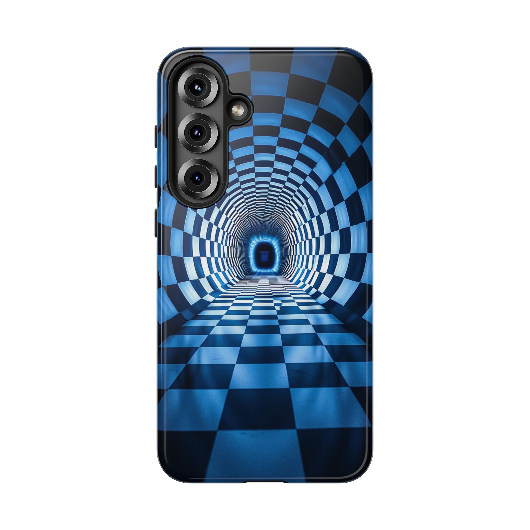 Blue Checkered Tunnel Samsung Galaxy Case — 3D Optical Illusion Tough Case