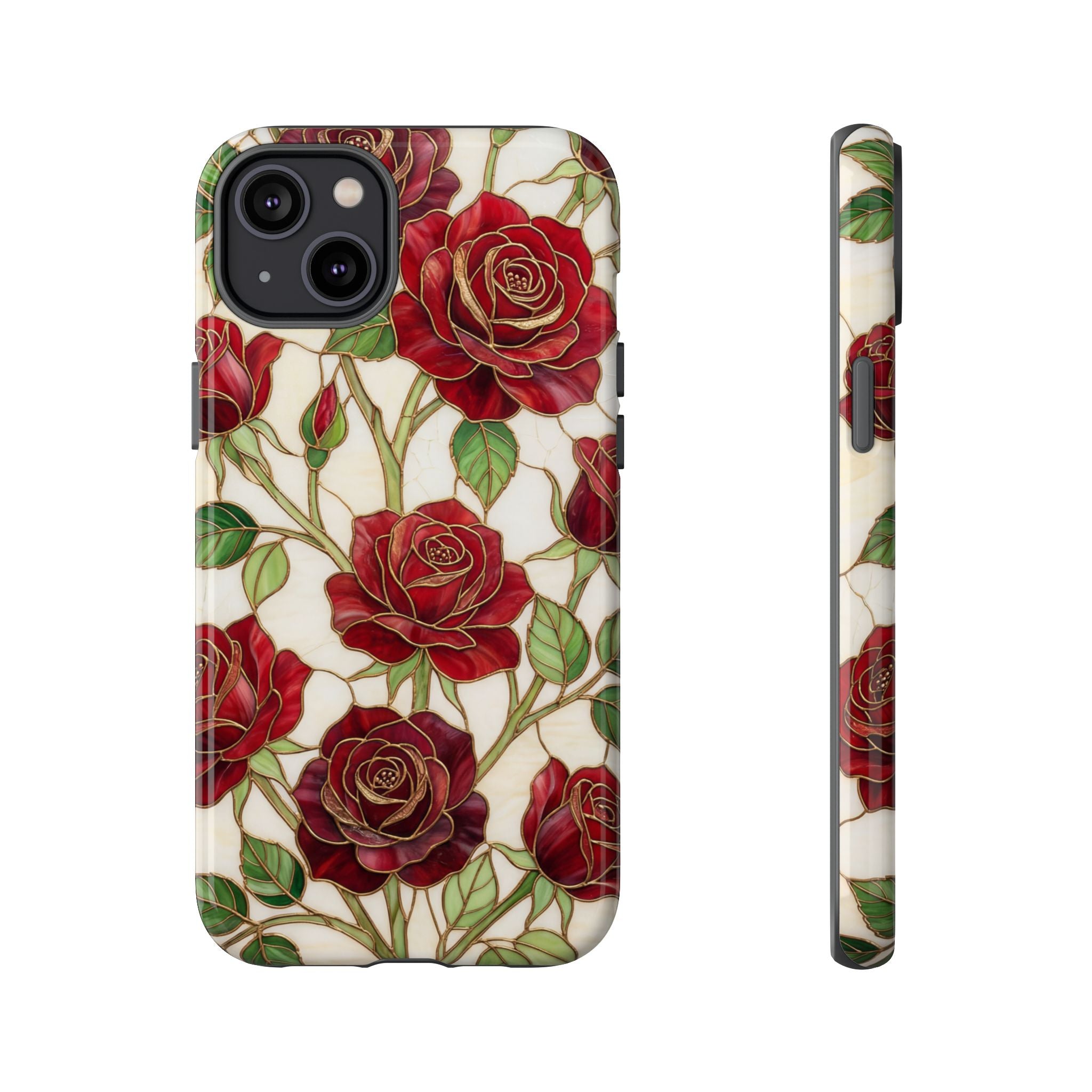 Red Rose Pattern Tough iPhone Case — Vintage Floral iPhone Protection