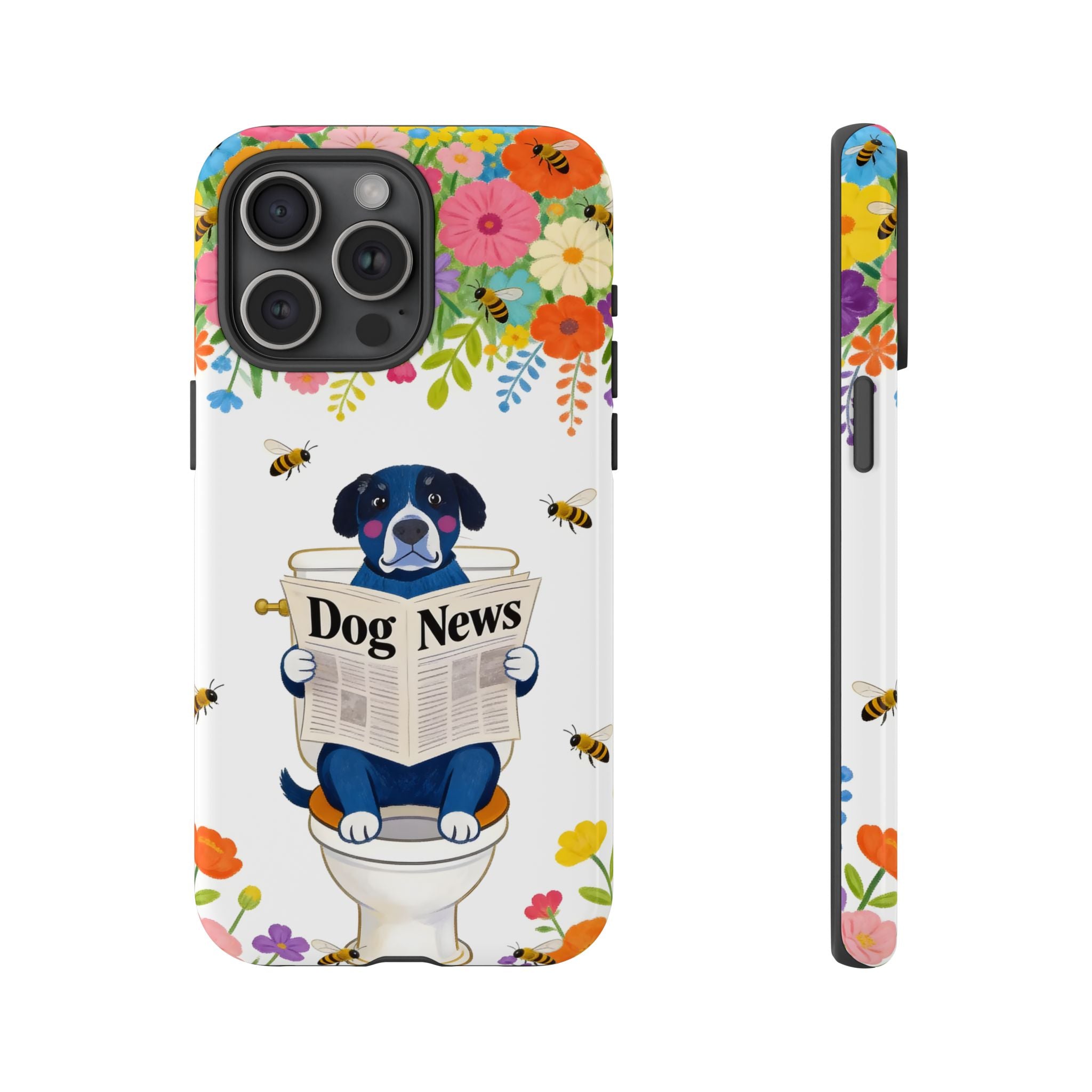 Dog News Floral iPhone Case | Cute Dog on Toilet Pattern, Spring Floral iPhone Cover