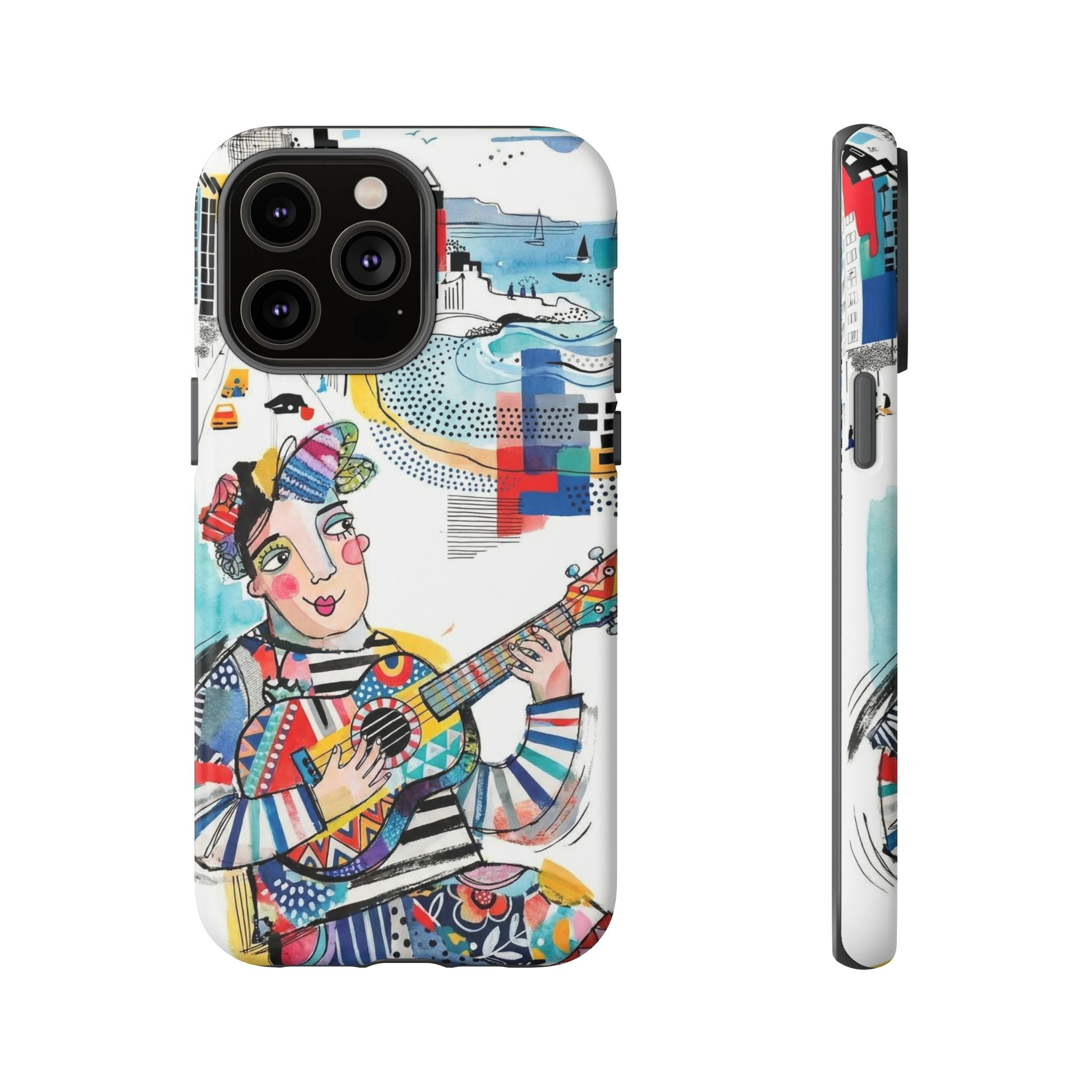 Artistic Musician iPhone Case | Colorful Guitar Cityscape Tough Case